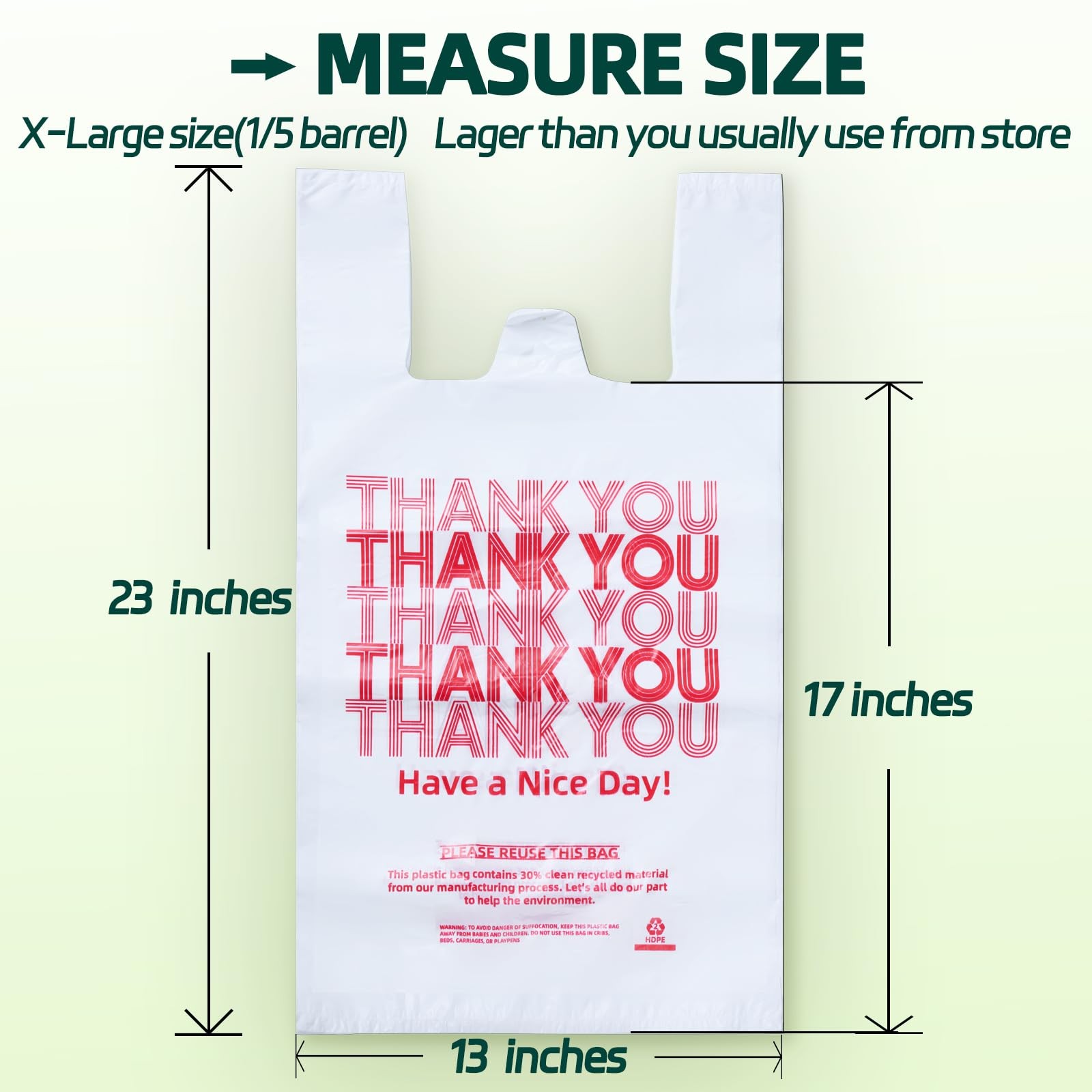 Extra Large (13″ x 8″ x 23″) X-Large Size up, 100 Count Plastic Bags with Han…