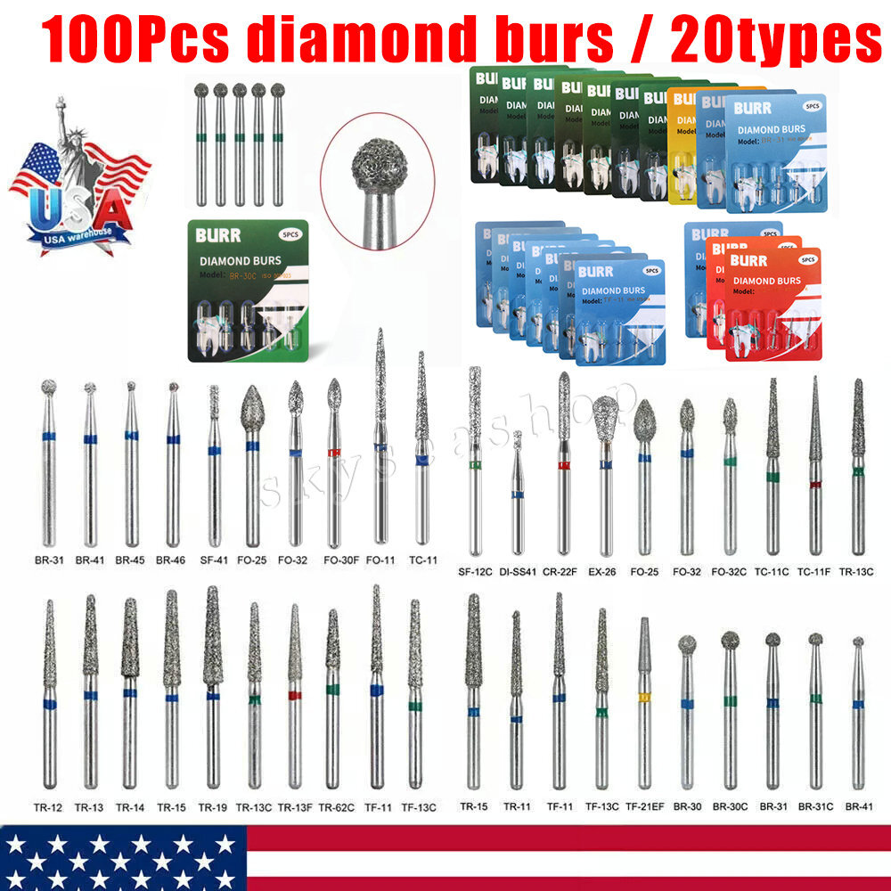 Dent Diamond Burs for fit High Speed Handpiece Medium FG 1.60mm 20 fixed types