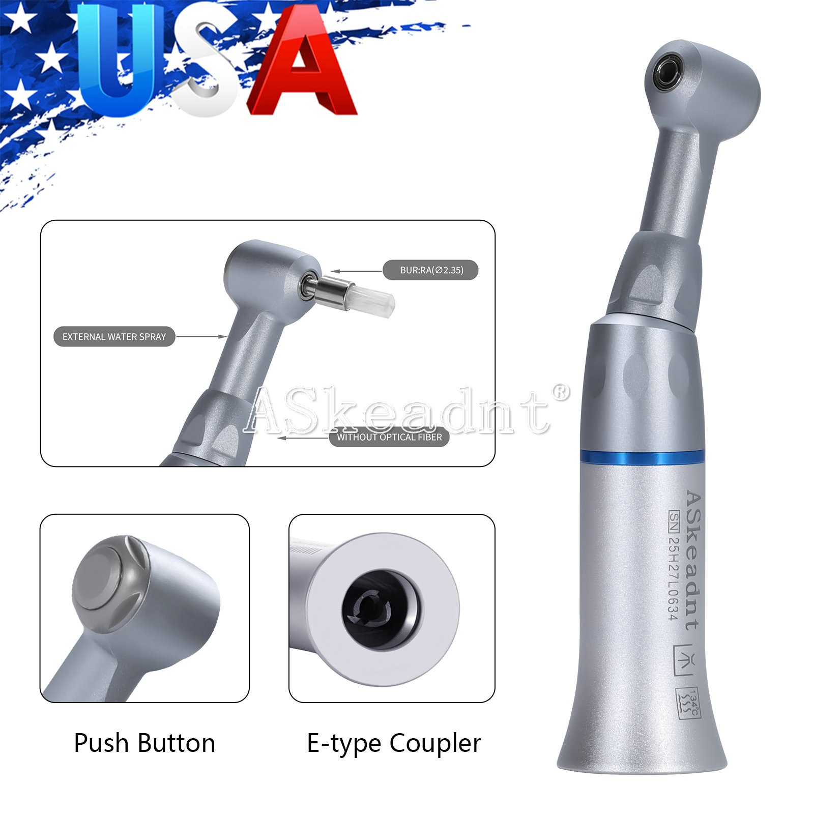Slow Low Speed Contra Angle Handpiece Fit NSK 1.60mm/2.35mm Dental Push Button