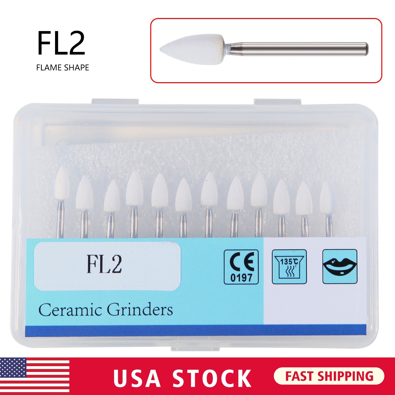 12pcs Dental Flame White Stone Polishing FG Burs Fl2 Abrasion Point Bur SANDENT