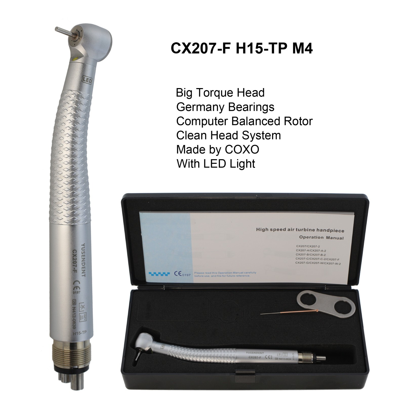 COXO Dental LED Handpiece High Speed E-generator Self Power Turbine 4 Hole NSK