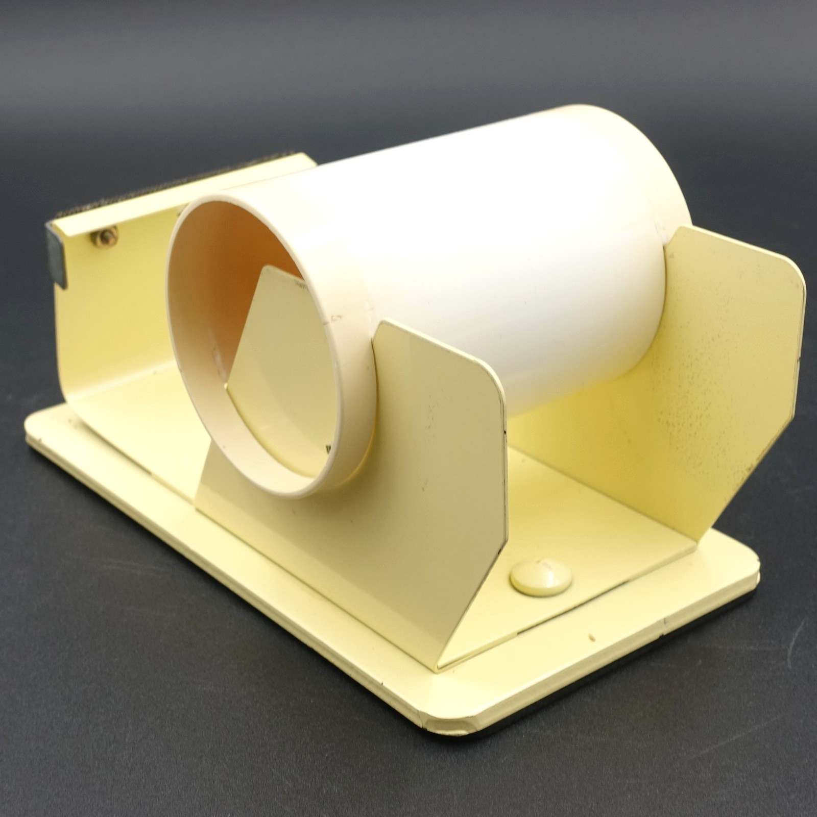 Vtg Steel Desk Tape Dispenser 3.5″ W Roll Heavy Duty Yellow Rubber Feet Taiwan
