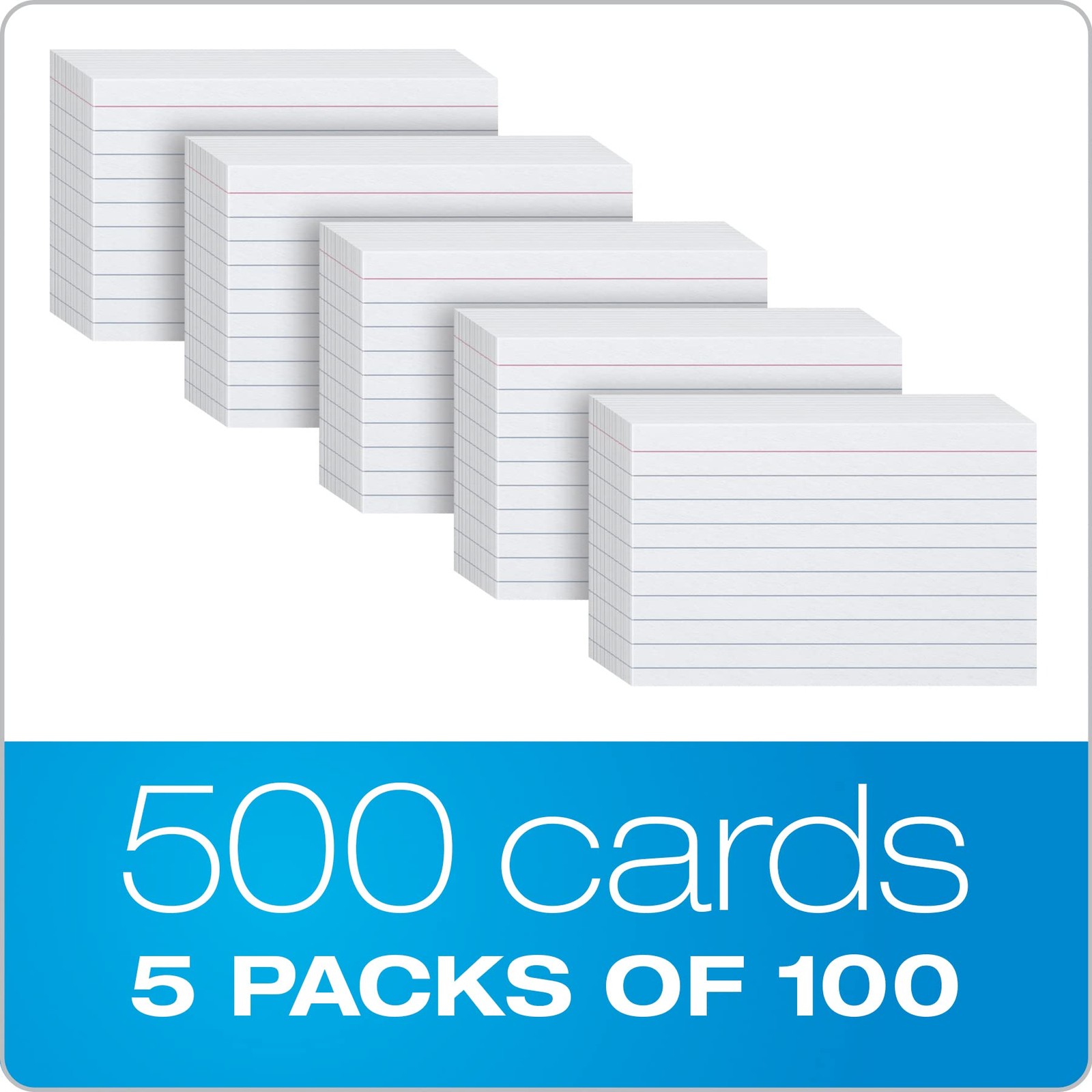 Index Cards, 3 x 5 Inches, White, Lined on Front, Blank on Back 500 Count 5 Pack
