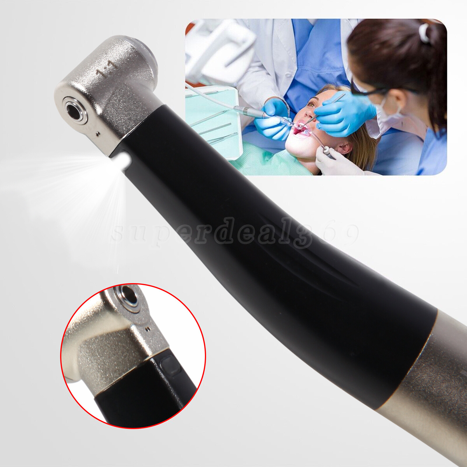SANDENT Dental 1:1 Fiber Optic Contra Angle Low Speed Handpiece Inner Channel ty