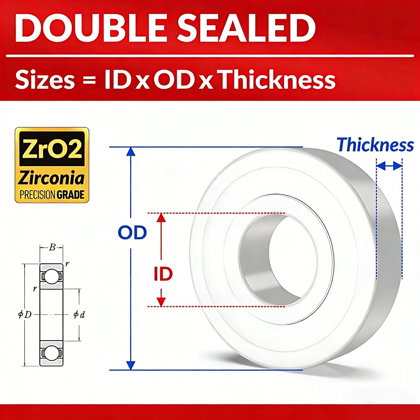 Ceramic Ball Bearing ZrO2 Zirconia Full Ceramic Ball Bearing 2RS Double Sealed