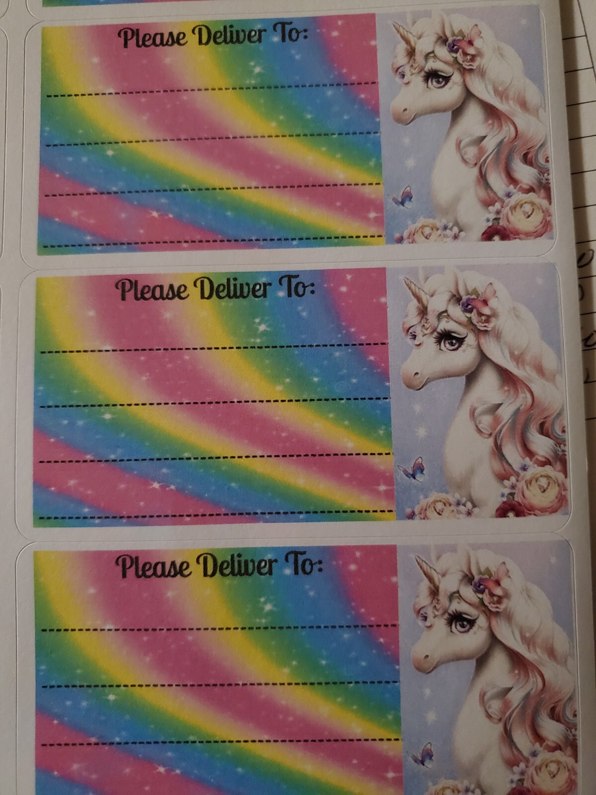 3 Sheets please deliver to address shipping labels (PDT) pen pal, mail