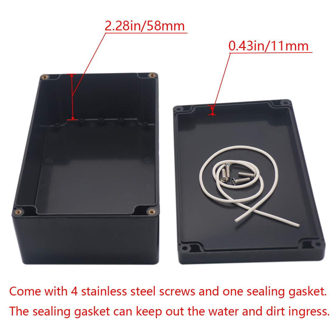 Power Junction Box – Black Electrical Project Case, 7.87″x4.72″x2.95