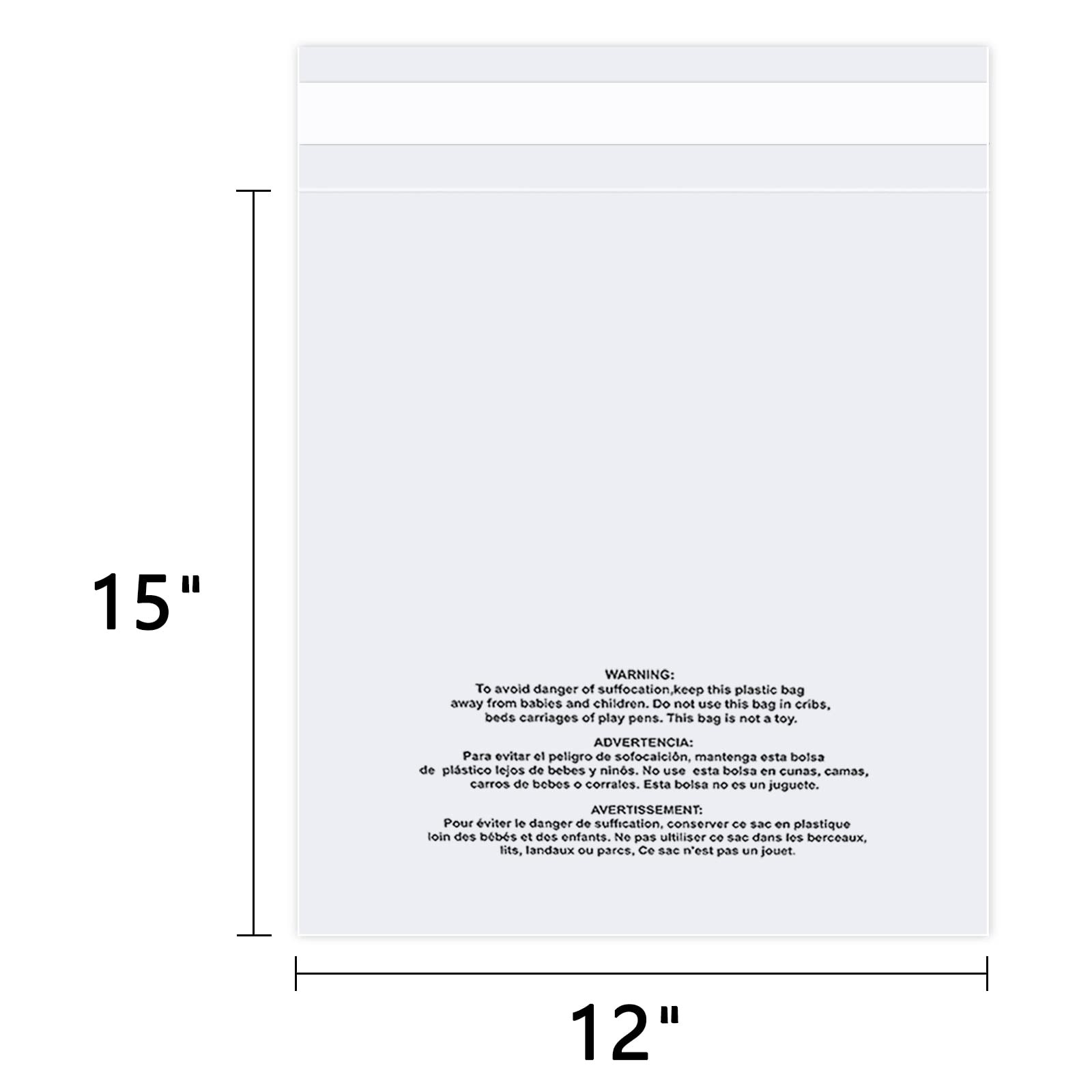 WEPOLY 12×15″ 500-Pk Clear Resealable Self-Seal Poly Bags Suffocation Warning