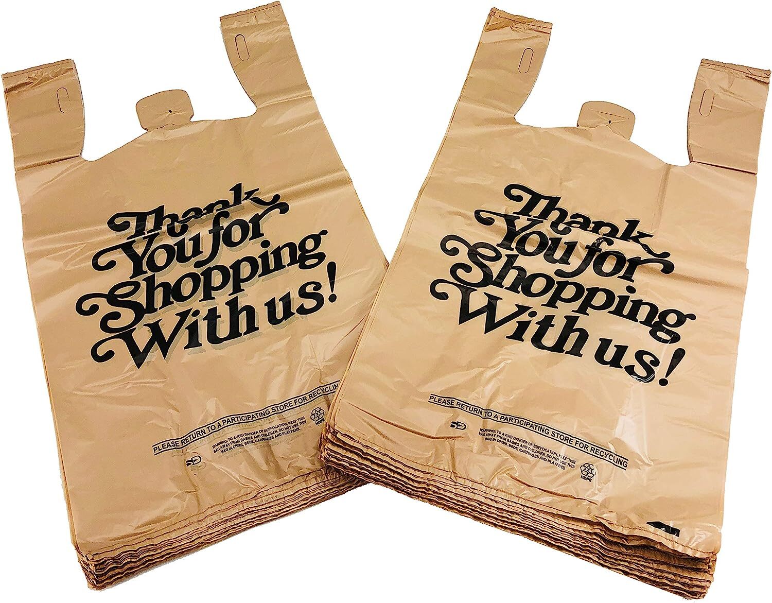 Heavy Duty Beige T Shirt Bags 21 x 6.5 x 11.5 0.71 Mil Grocery Bags