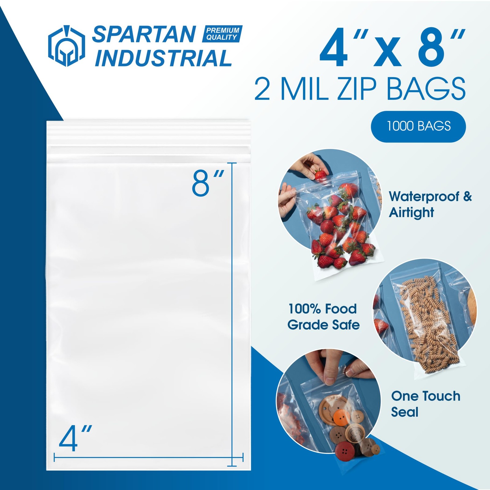 – 4” X 8” (1000 Count) 2 Mil Clear Reclosable Zip Plastic Poly Bags with Rese…
