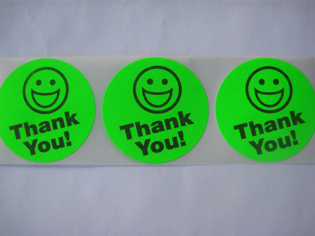 500 BIG THANK YOU SMILEY LABEL STICKERS green…………………free shipping!