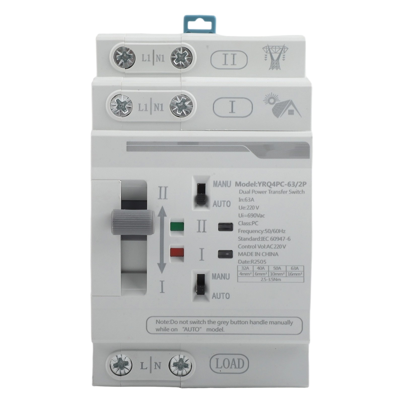 Reliable Photovoltaic Transfer Switch 2P 63A AC220V for Continuous Operation