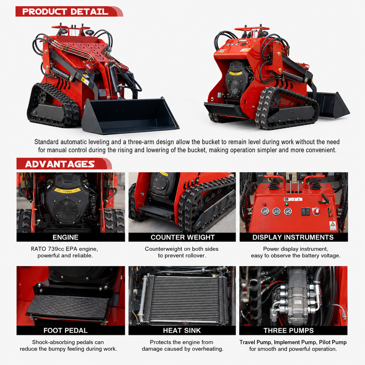 Mini Skid Steer Loader 23HP EPA Engine Three pumps 2645 lbs FREE Ship Unloading