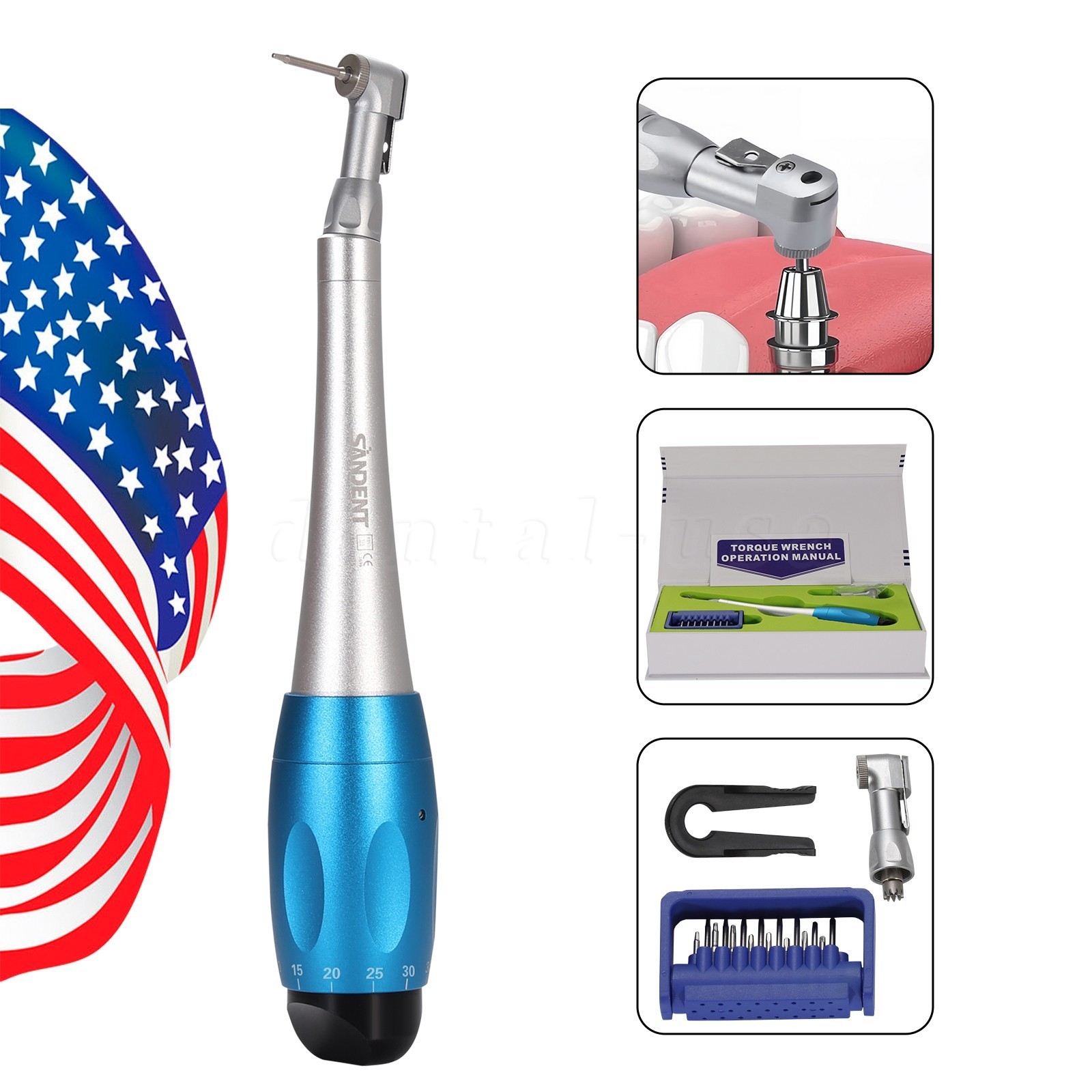 Dental Universal Implant Kit Torque Wrench Contra Angle Handpiece & 16 Drivers