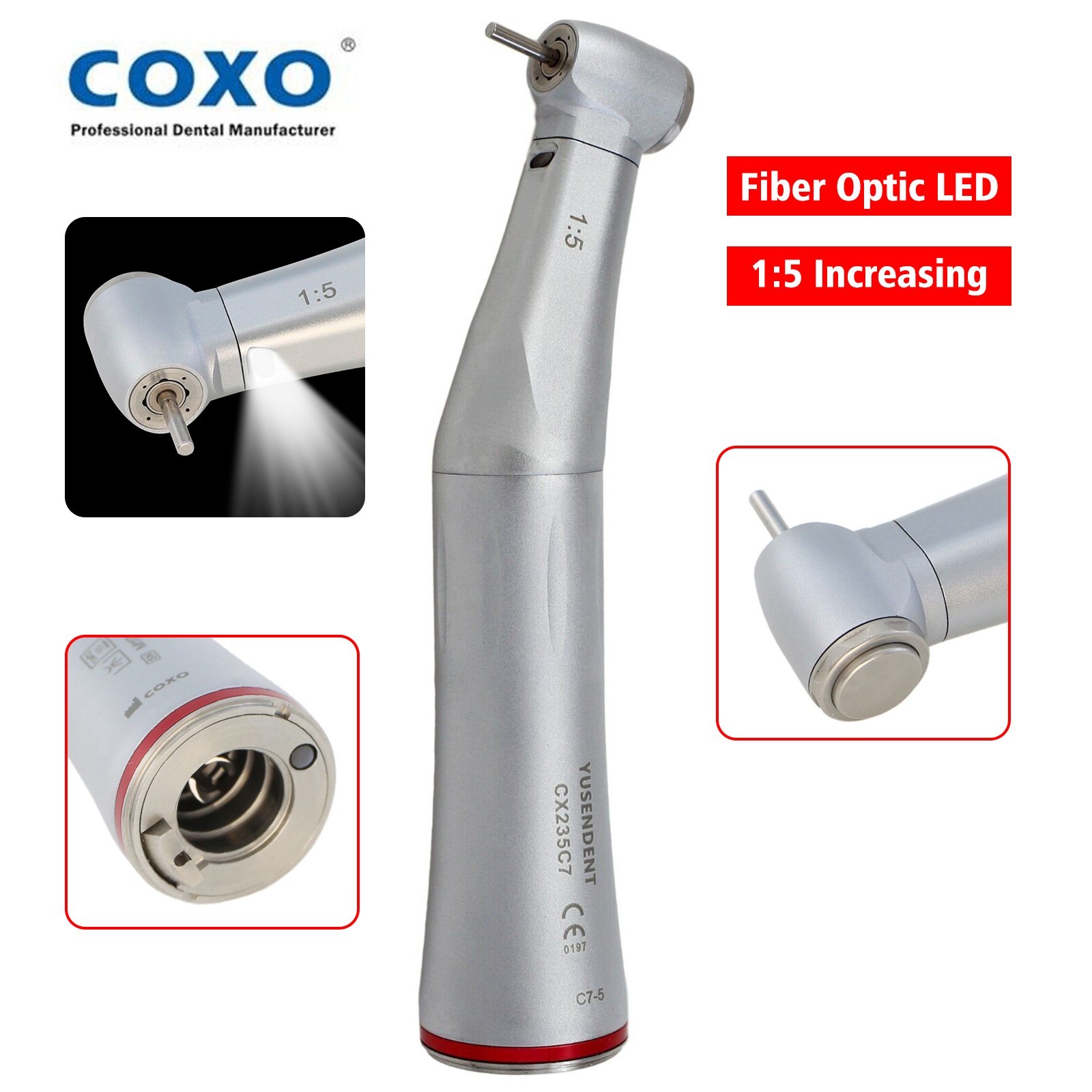 COXO Optic Fiber 1:5 Contra Angle Handpiece CX235C7 C7-5 Standard Head Dental