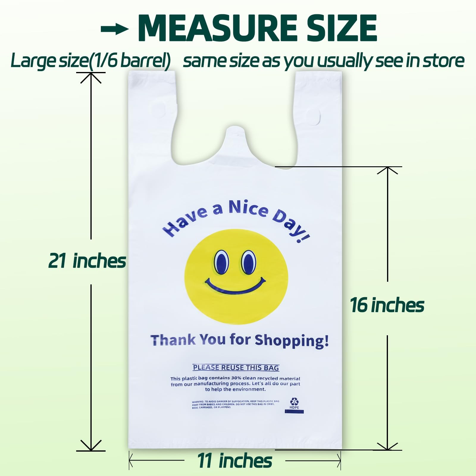 Heavy Duty TShirt Bags White 11x6x21 100 Count Plastic Grocery Shopping