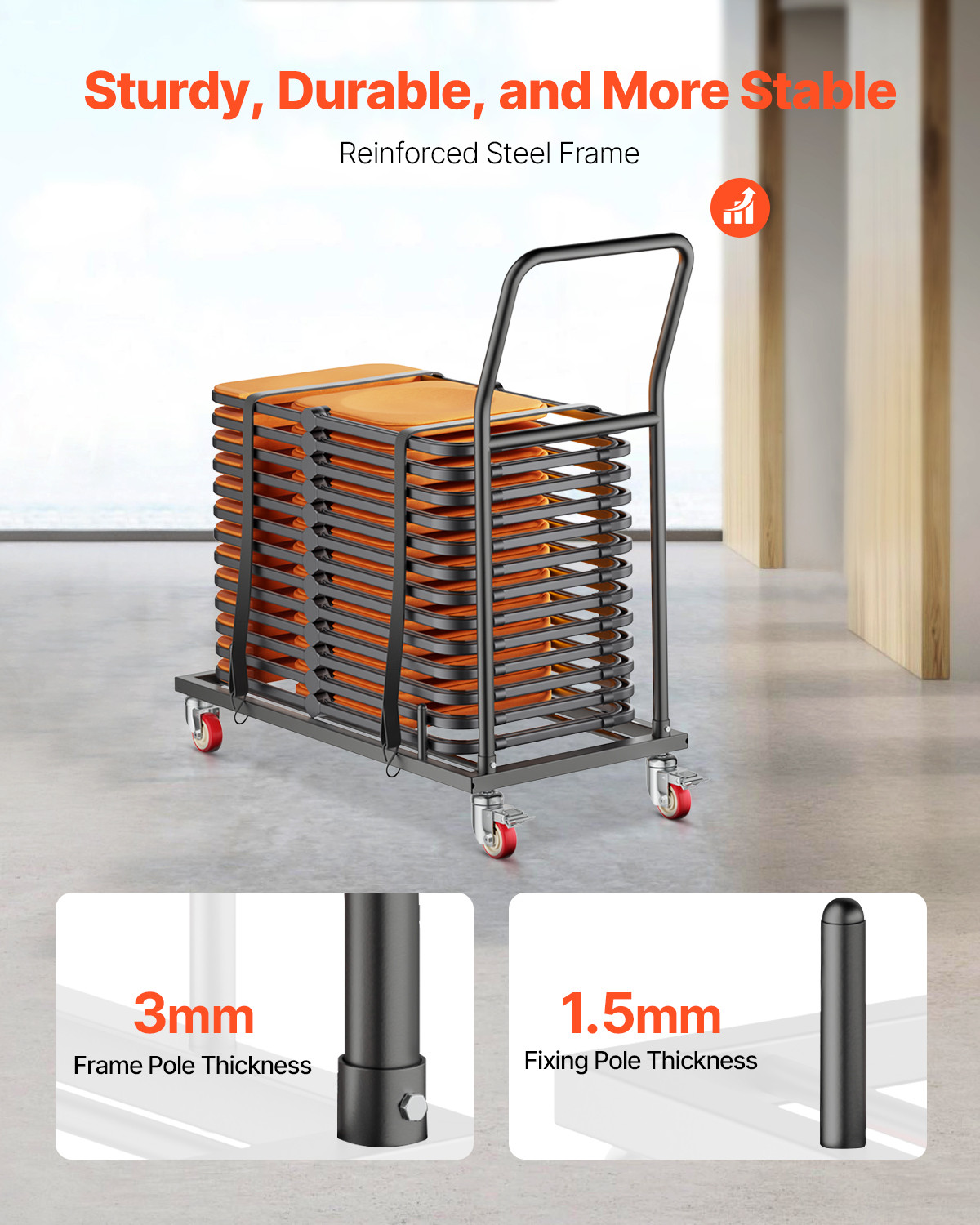 Folding Chair Rack Cart for 25 Chairs of 300 LBS L-shape Horizontal
