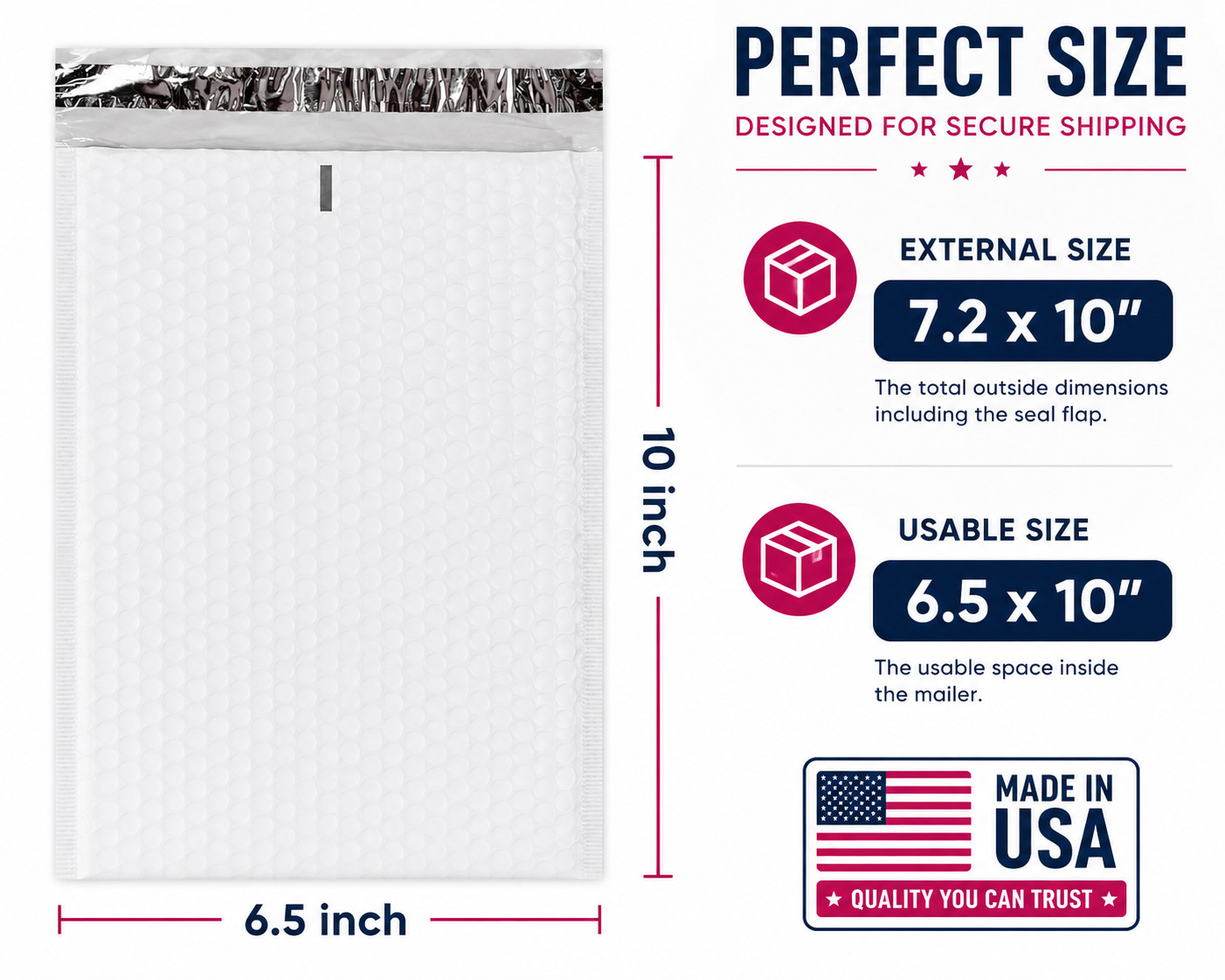 6.5 x 10 Poly Bubble Mailers Padded Envelopes MADE IN USA Shipping Bags