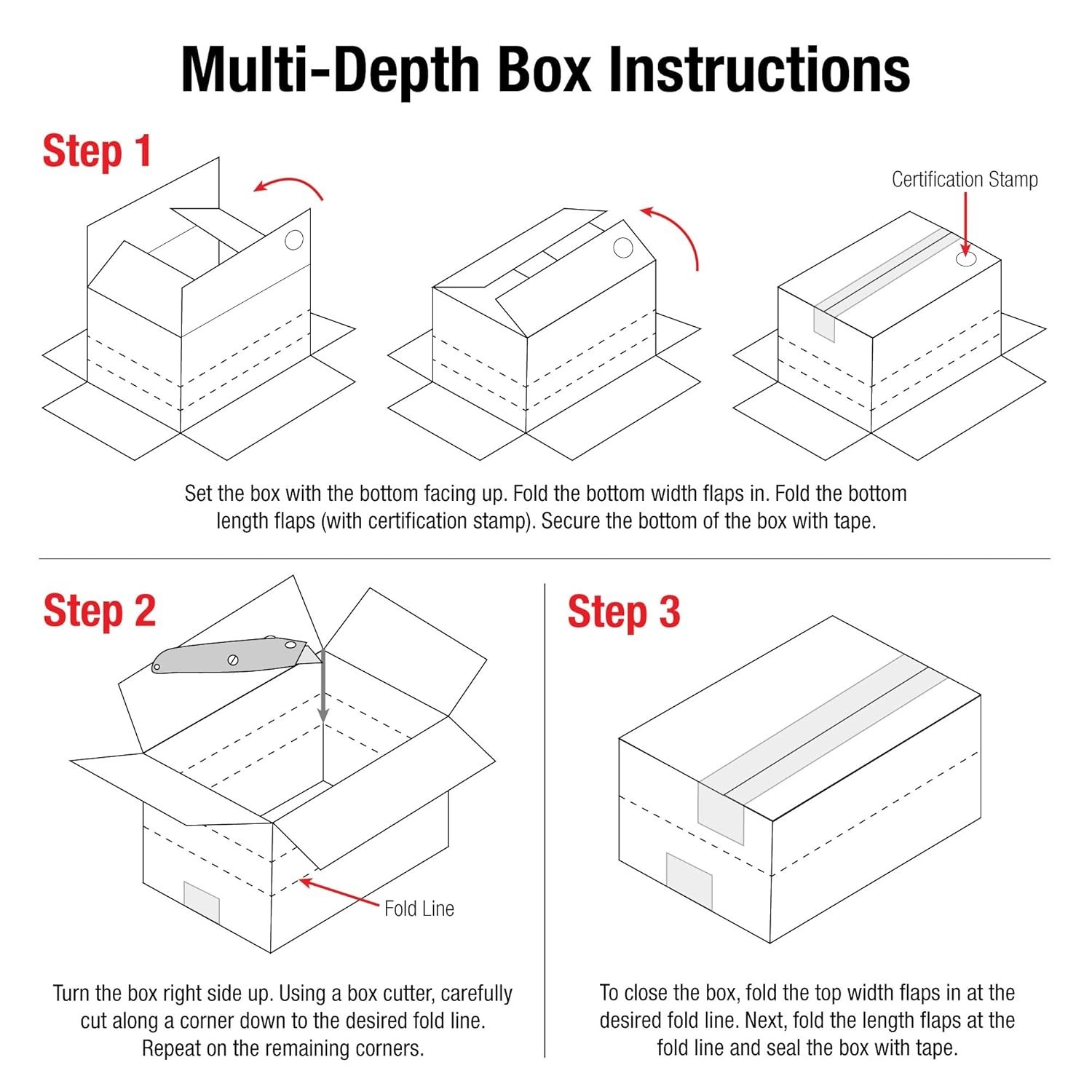 Box USA MD242412 Multi-Depth Corrugated Cardboard Box 24″ L x 24″ W x 12″ H, Kra