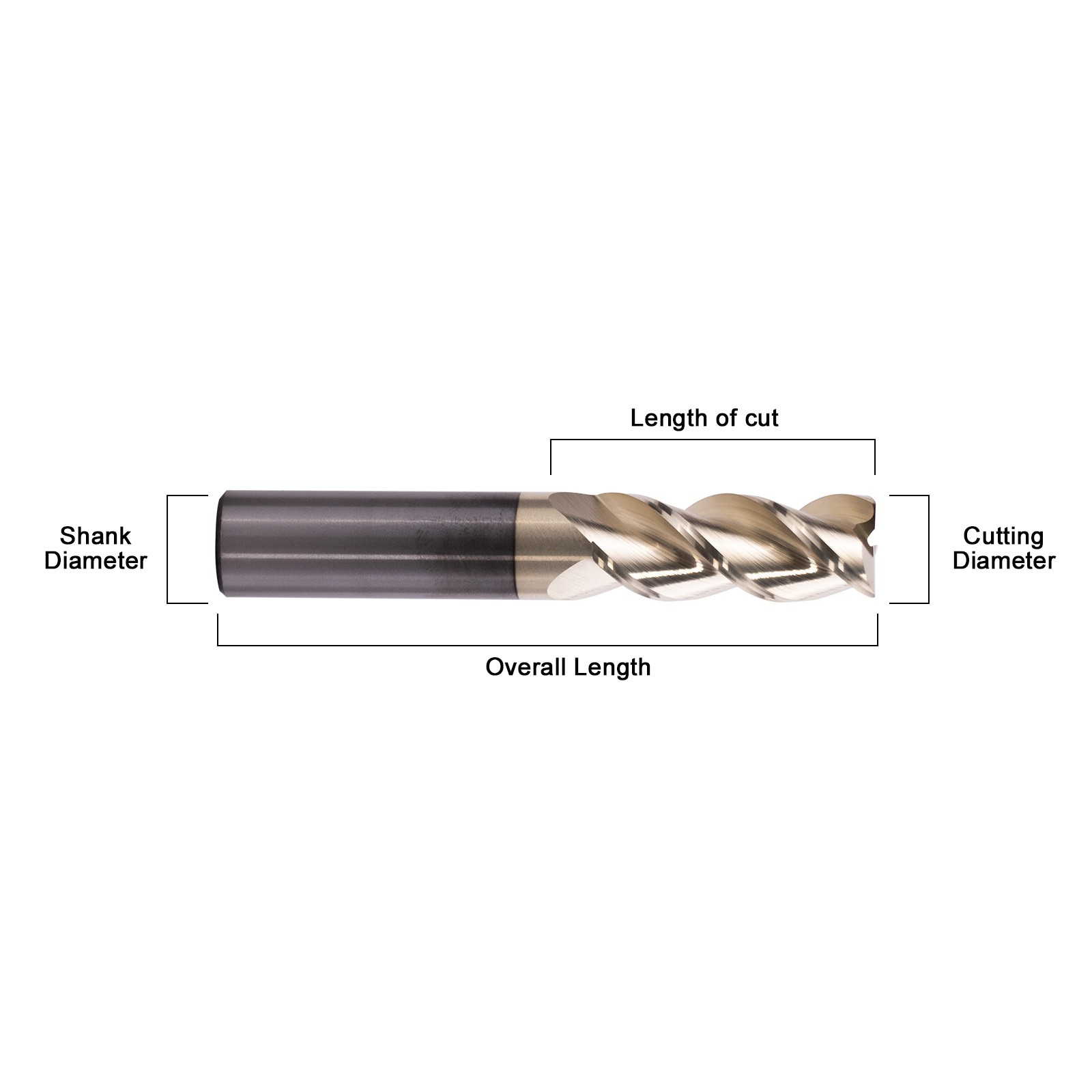 1Pc 3 Flute 45 Helix Angle 3/4″x1-3/4″x4″ Solid Carbide End Mill – ZRN Coated