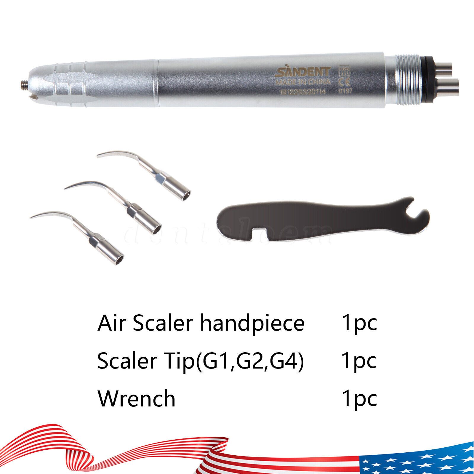 FDA Dental Piezo Air Ultrasonic Scaler 4-Hole Handpiece with 3 Scaler inserts US