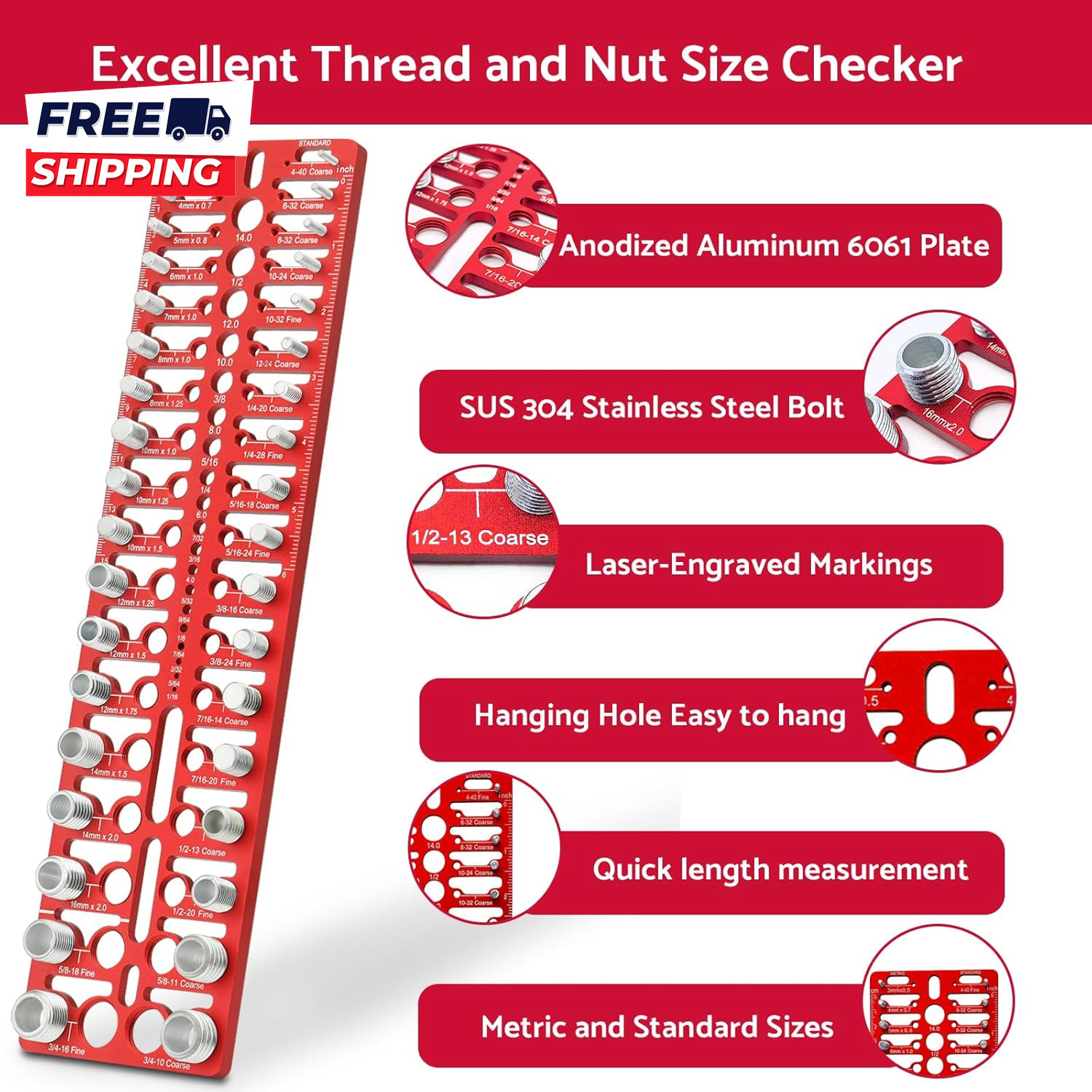 55 Nut and Bolt Thread Checker Thread Checker Standard and Metric Bolt