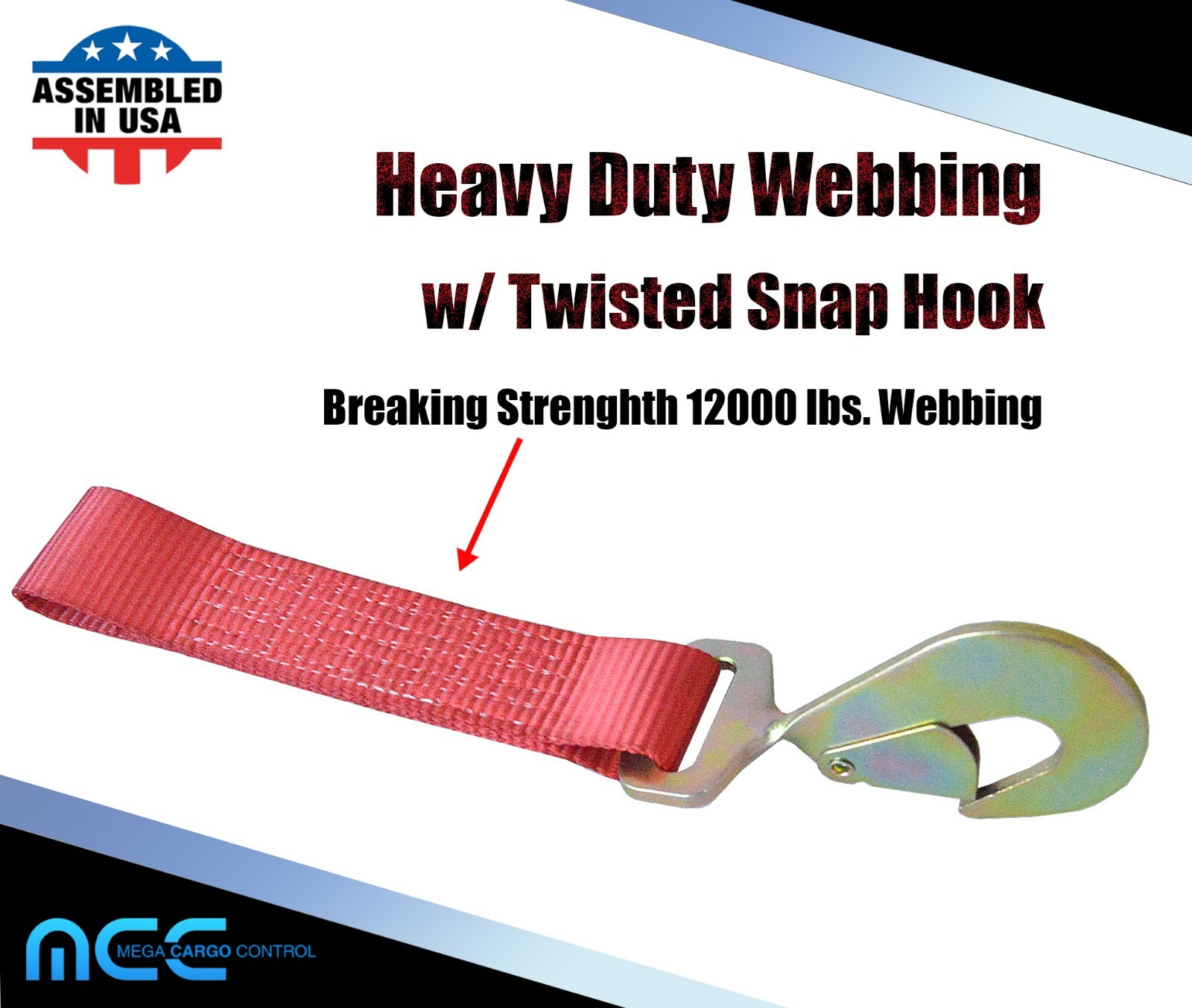 USA 2″ x 8′ Axle Strap Car Trailer Hauler Ratchet Tie Down Strap w/ Snap Hook