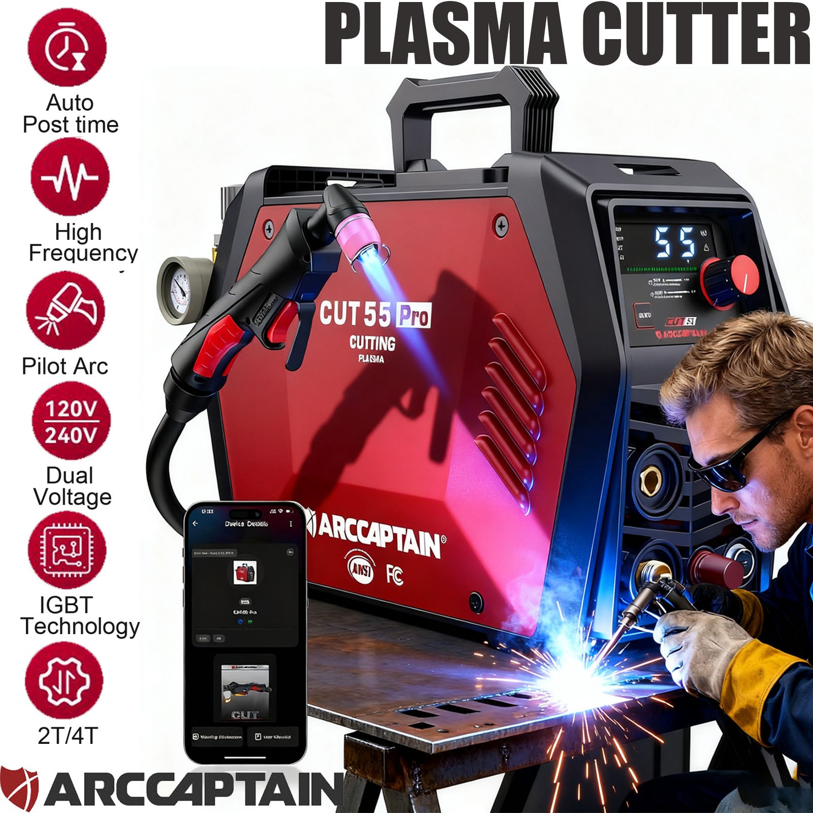 iControl Cut55 Pro Plasma Cutter APP Control 55Amp Non-Touch Pilot Arc 120V/240V