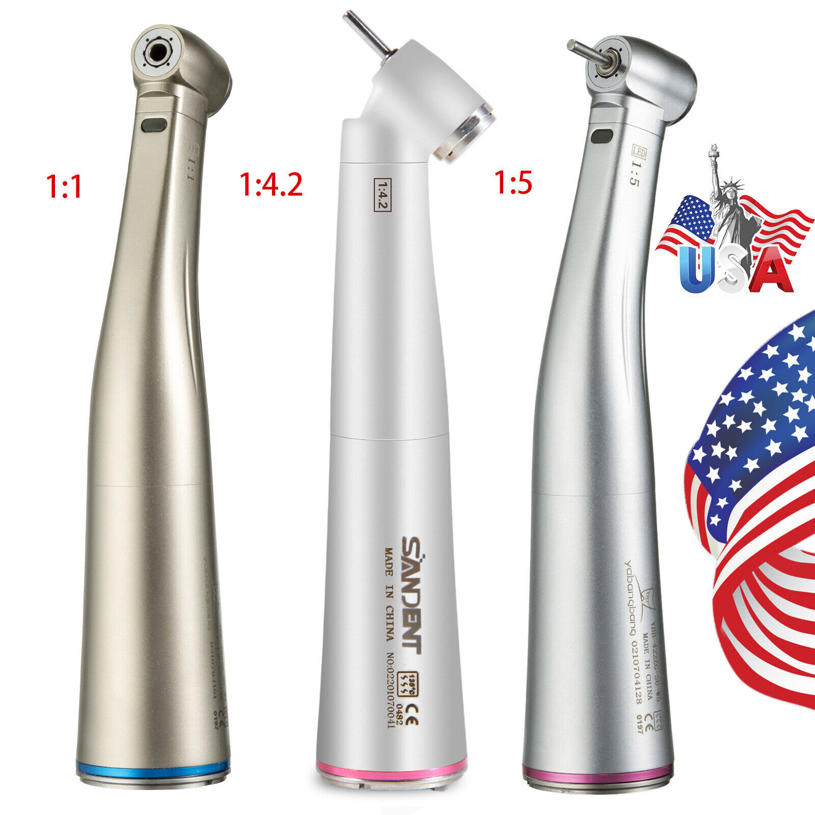 NSK Style Dental 1:1 1:4.2 1:5 fibra óptica LED Contra ángulo Pieza de mano USA
