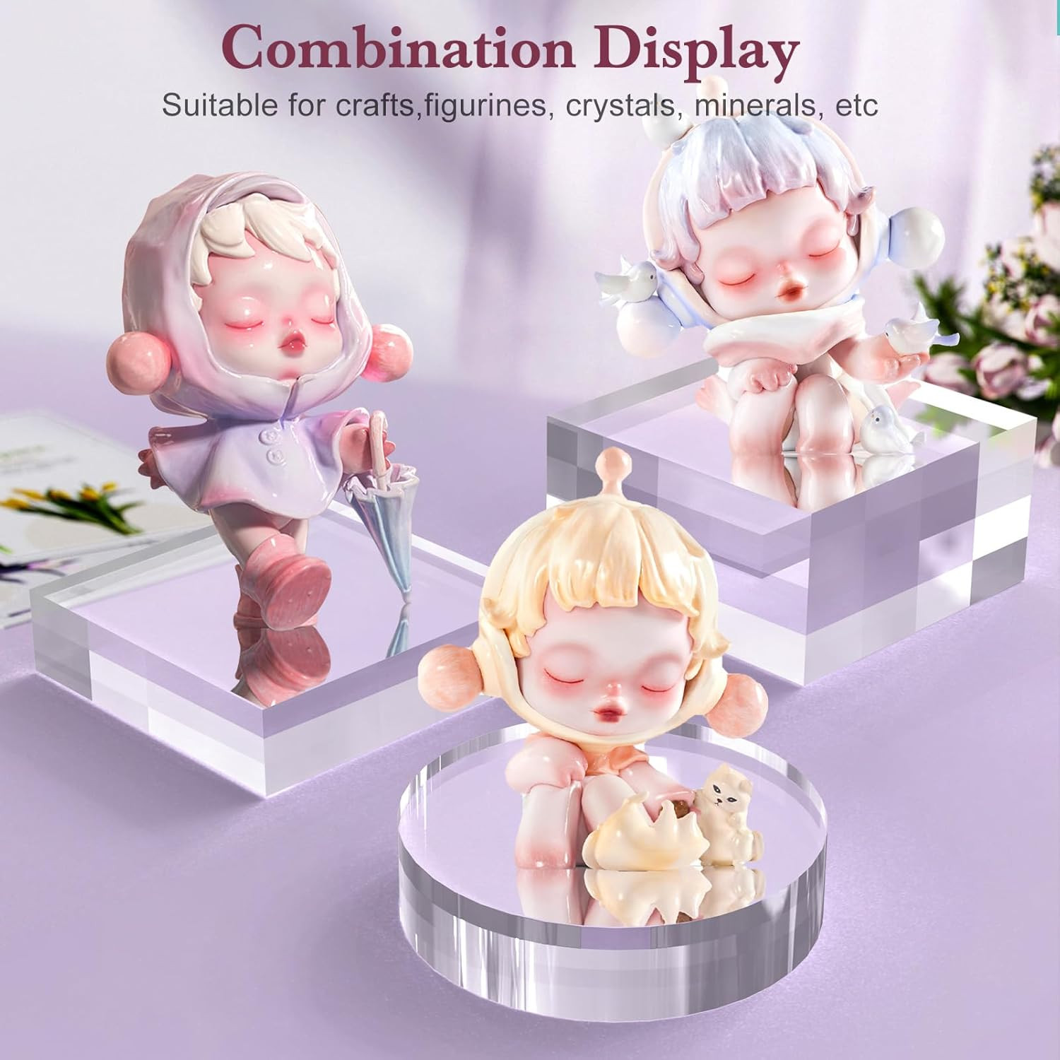 SAMYUCHO Acrylic Base Stand 4 Pieces Acrylic Blocks for Display 4 X 4 X 2 Inch C