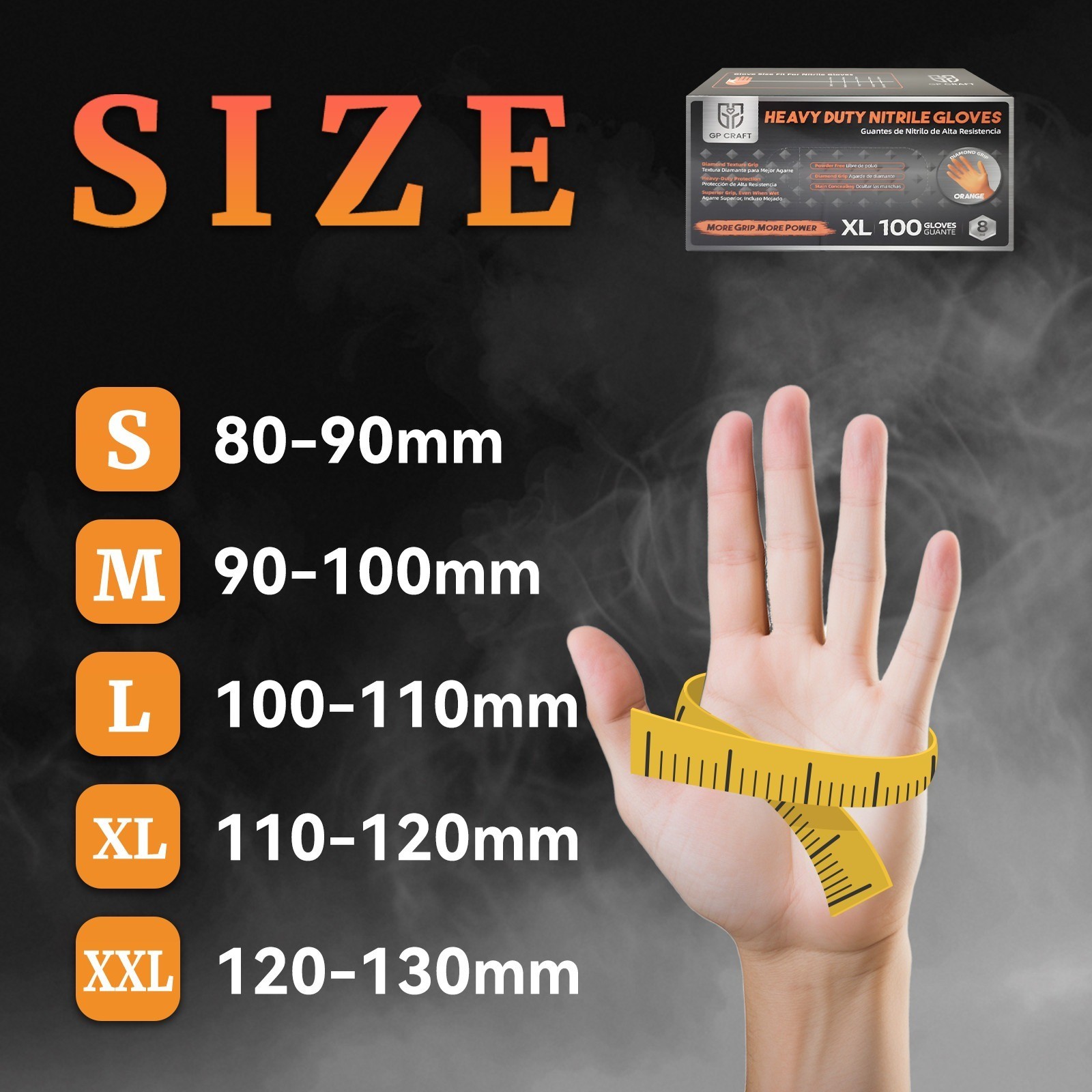 8 Mil Heavy-Duty Orange Nitrile Gloves | Diamond Grip, Latex-Free (3-Pack)