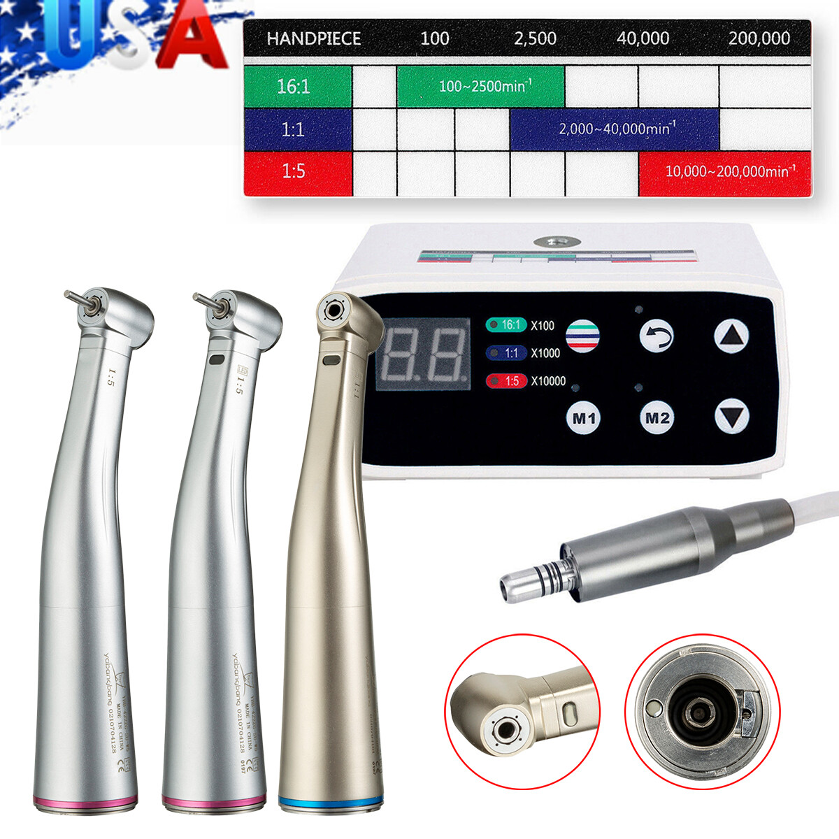 NSK Style Dental Brushless LED Electric Micro Motor/1:5 Increasing Handpiece UPS