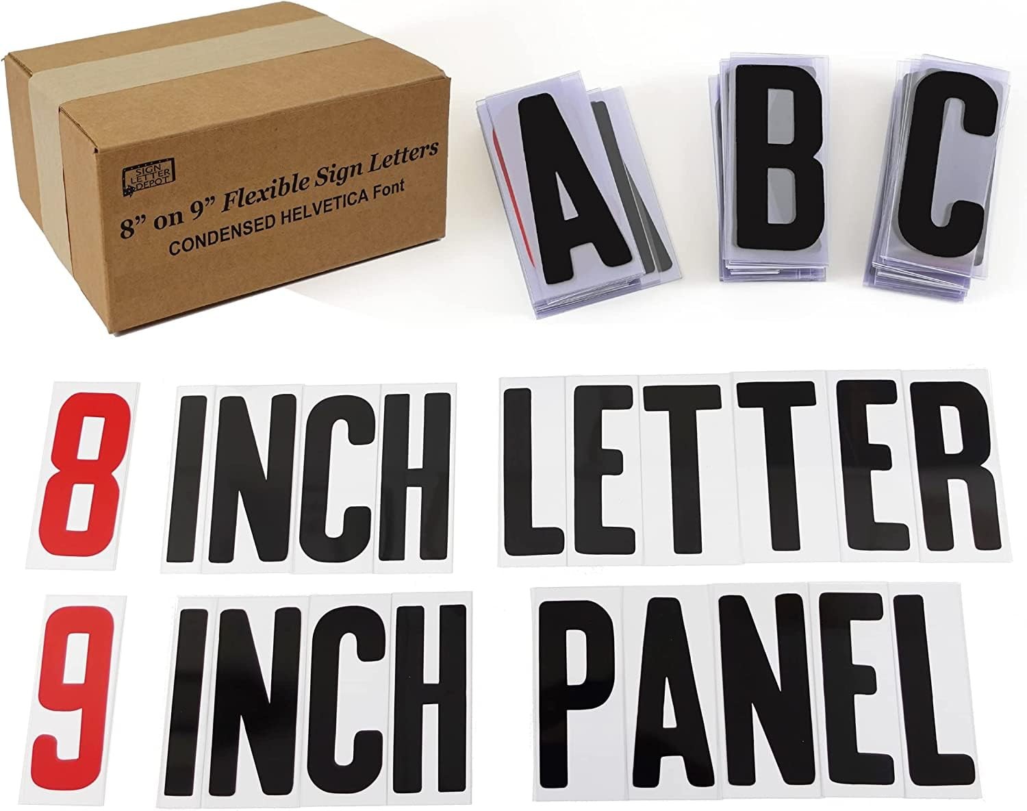 8″ letter printed on 9″ Clear .030 flexible panel, Black Letters, Red…