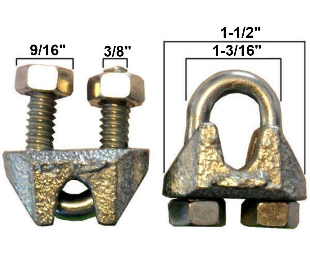 50 Pack 3/8″ Galvanized Steel Cable Clamps U-Bolts Wire Clips