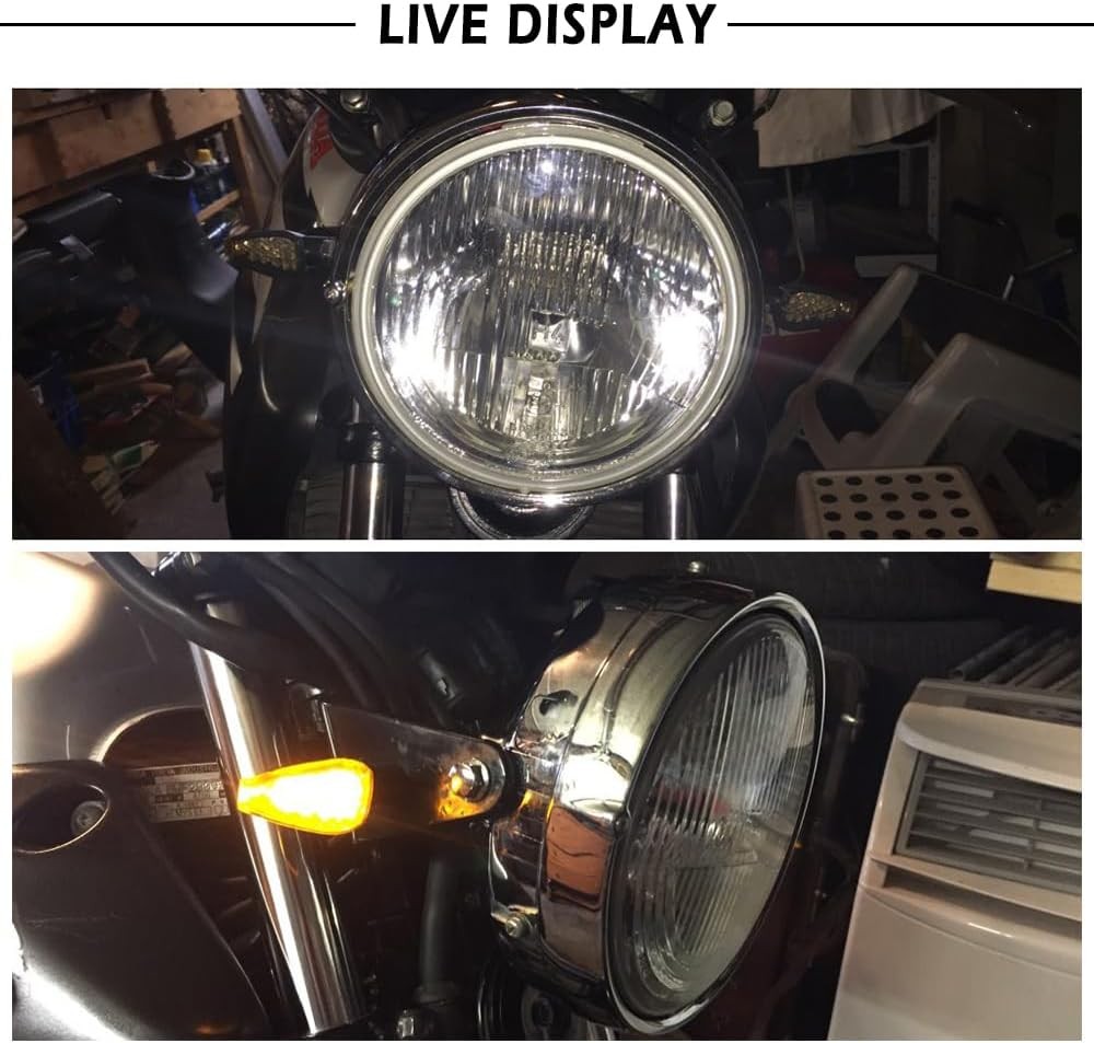 4PCS Motorcycle Turn Signals, Smoked Black Shell 14LED Front and Rear Blinkers w