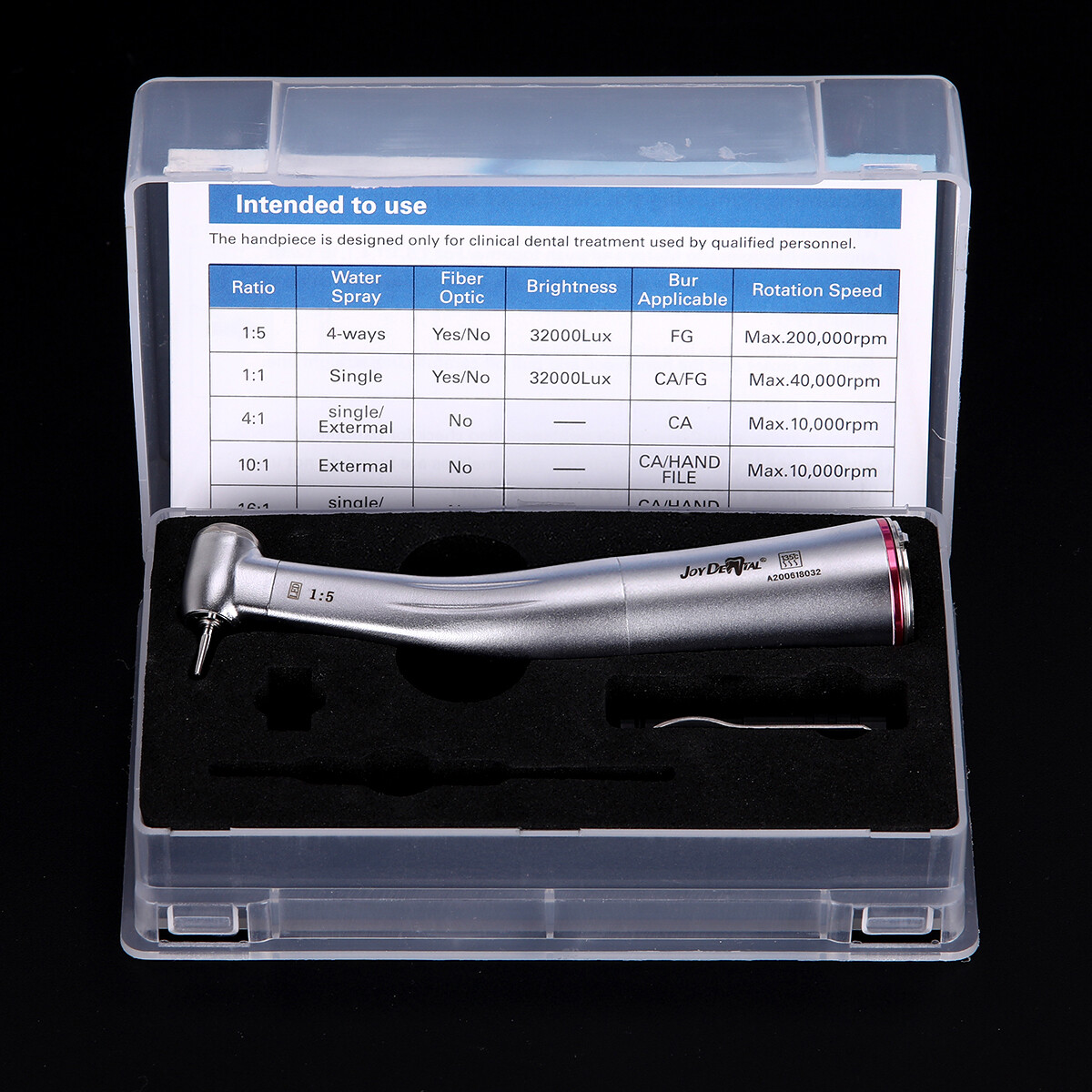 Dental 1:5 Increasing LED Contra Angle Handpiece Spray Ceramic Bearing