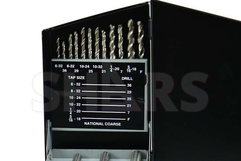 18pcs #6-32 to 1/2-13 NC #36 to 27/64 HSS Spiral Flute Plug Tap & Drill Set P}