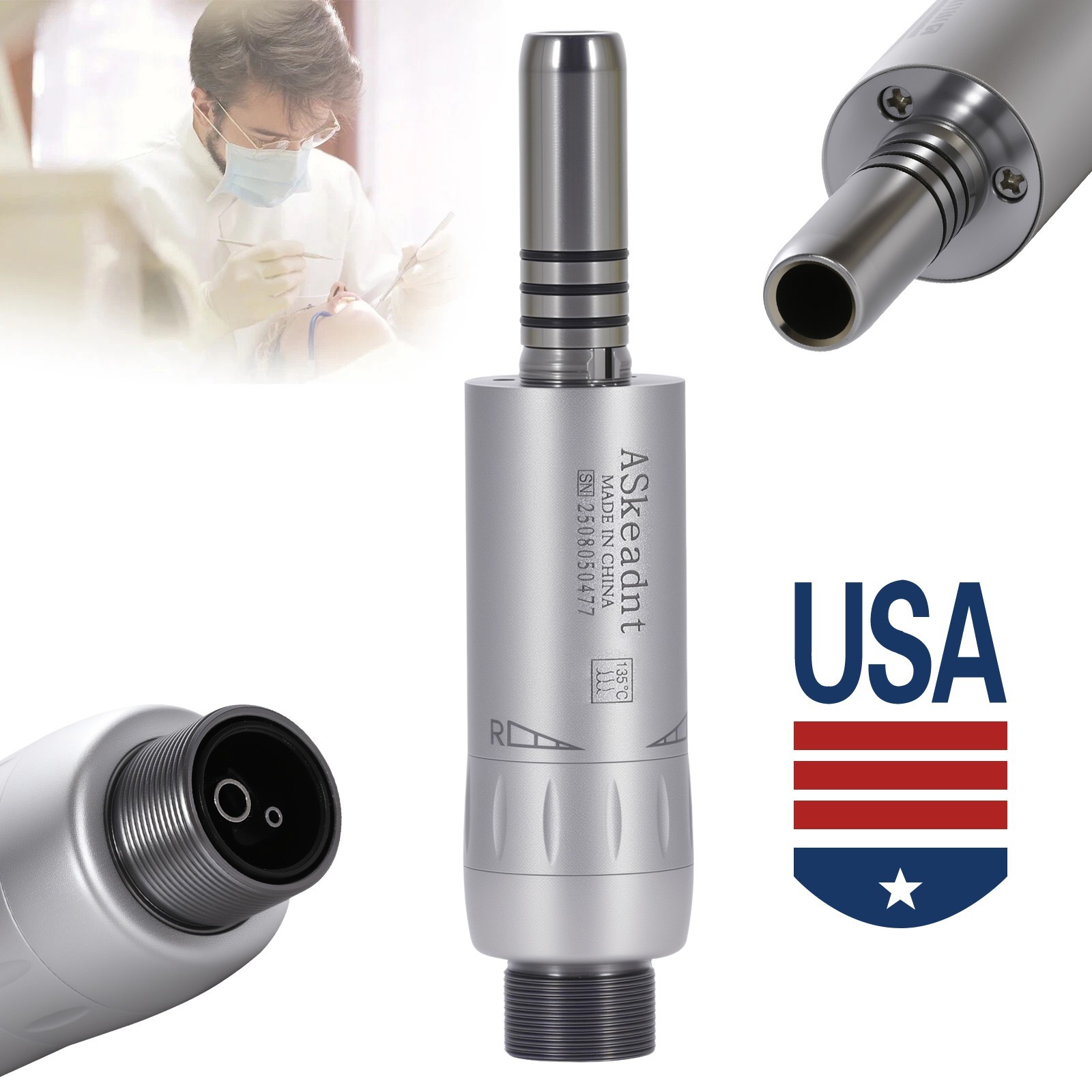 ASkeadnt Dental Slow Low Speed Air Motor Handpiece Internal Water Spray 2 Holes