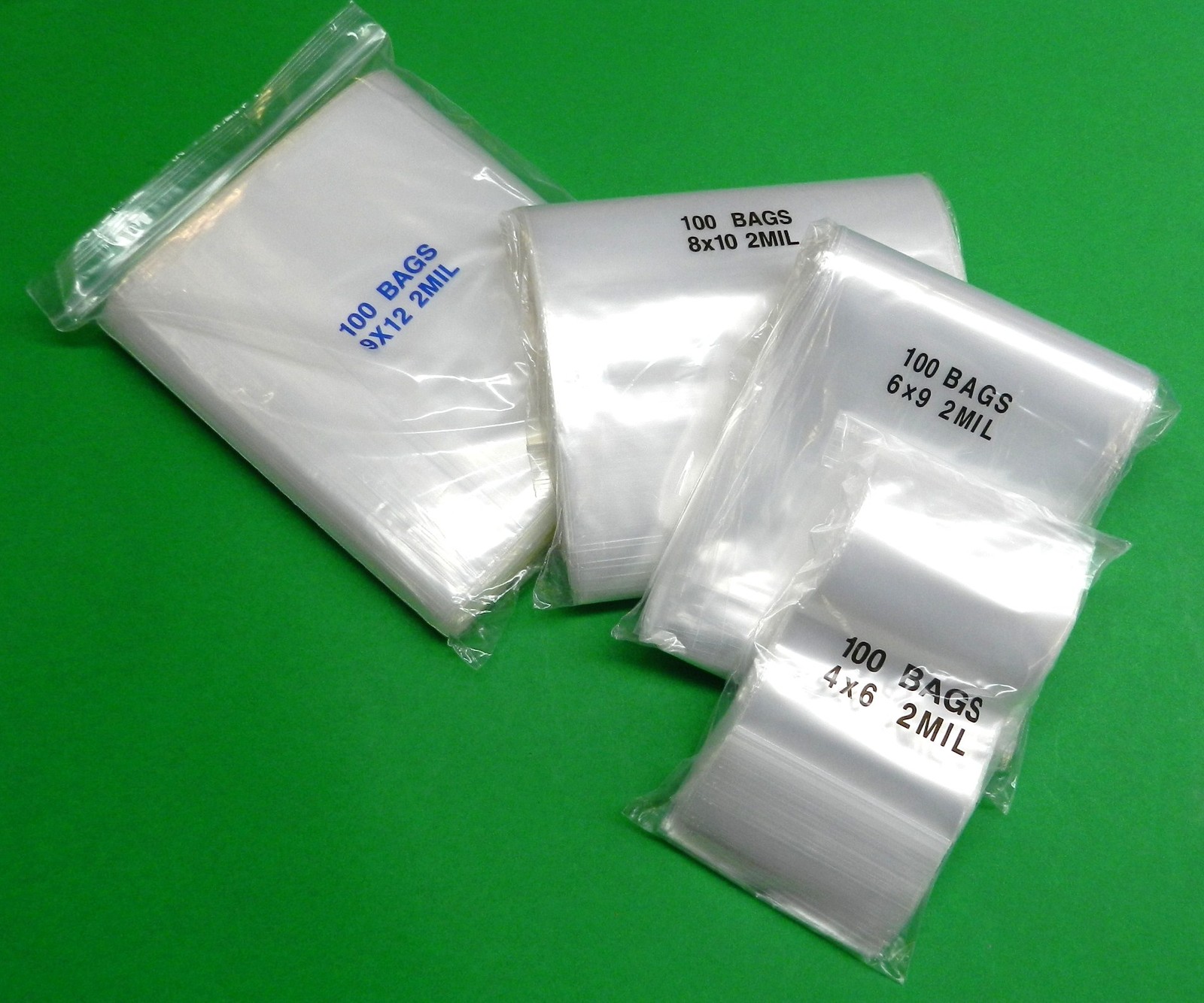 400 Poly Bags Clear 2mil Reclosable Assortment Sizes 100ea 4×6 6×9 8×10 9×12