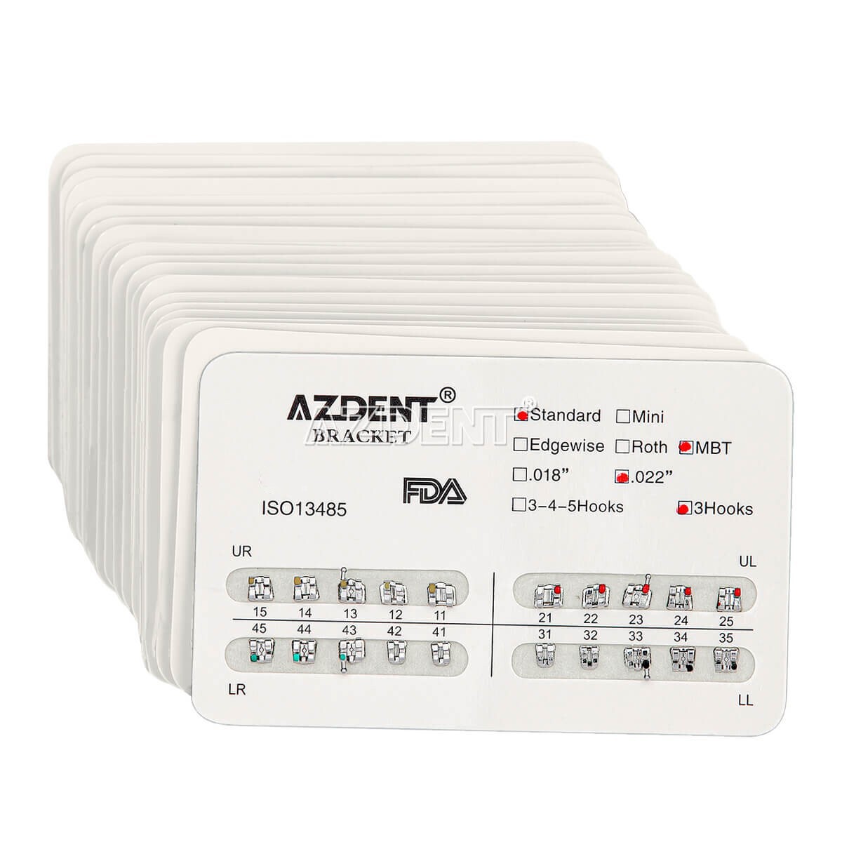 10X AZDENT Dental Orthodontic Metal Brackets Braces Standard MBT.022 Hooks 3 USA