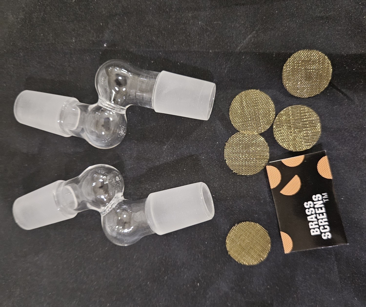 2 pc. Lot- Hand made 18mm male to 18mm male glass Adapters + 5 screens FREE