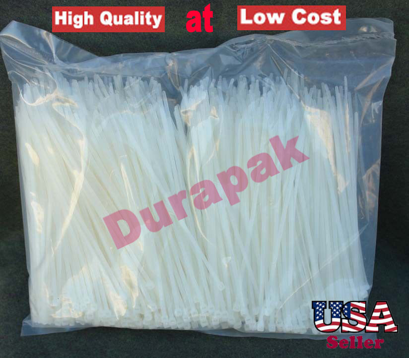 1000 PCS 8″ 18 Lbs Nylon Natural White Wire Cord Cable Tie Zip Self Lock Secure