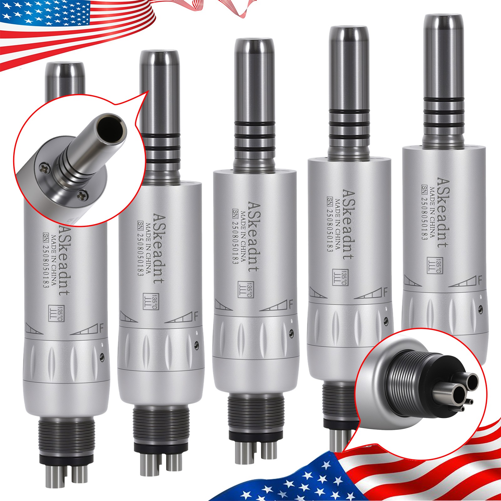 1-10*ASkeadnt Dental Low Speed E-type Air Motor Handpiece 4 Hole Inner channel