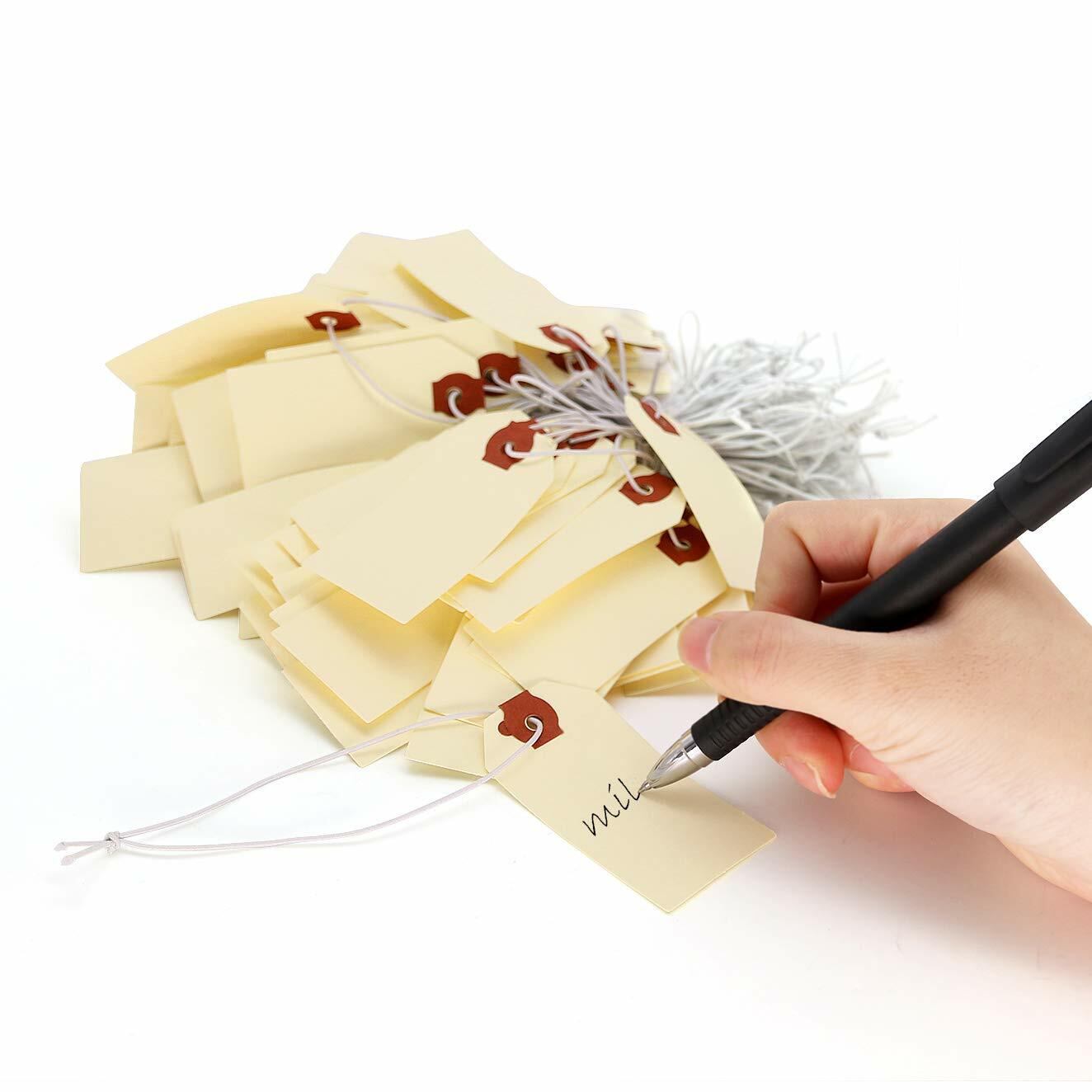 100 Pack Manila Shipping Tags with Elastic Rubber Bands Double Layer Reinforced
