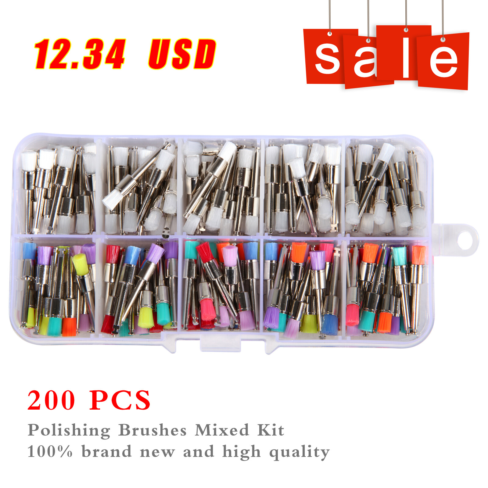 Disposable Dental Prophy Polishing Brush Latch Flat Type Rainbow 200Pcs/Box