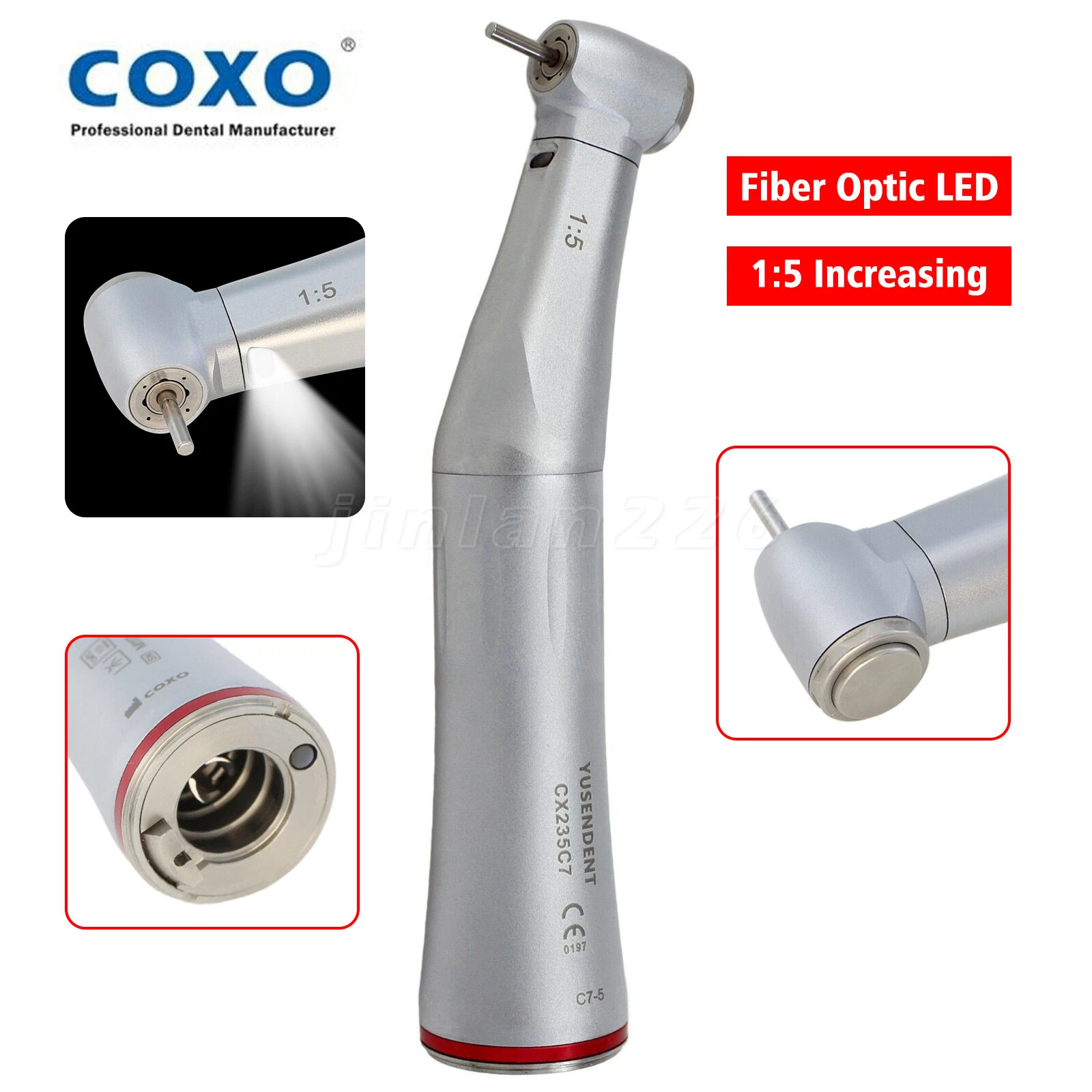 COXO Dental Electric Handpiece 1:5 Increase Fiber Optic Contra Angle C7-5