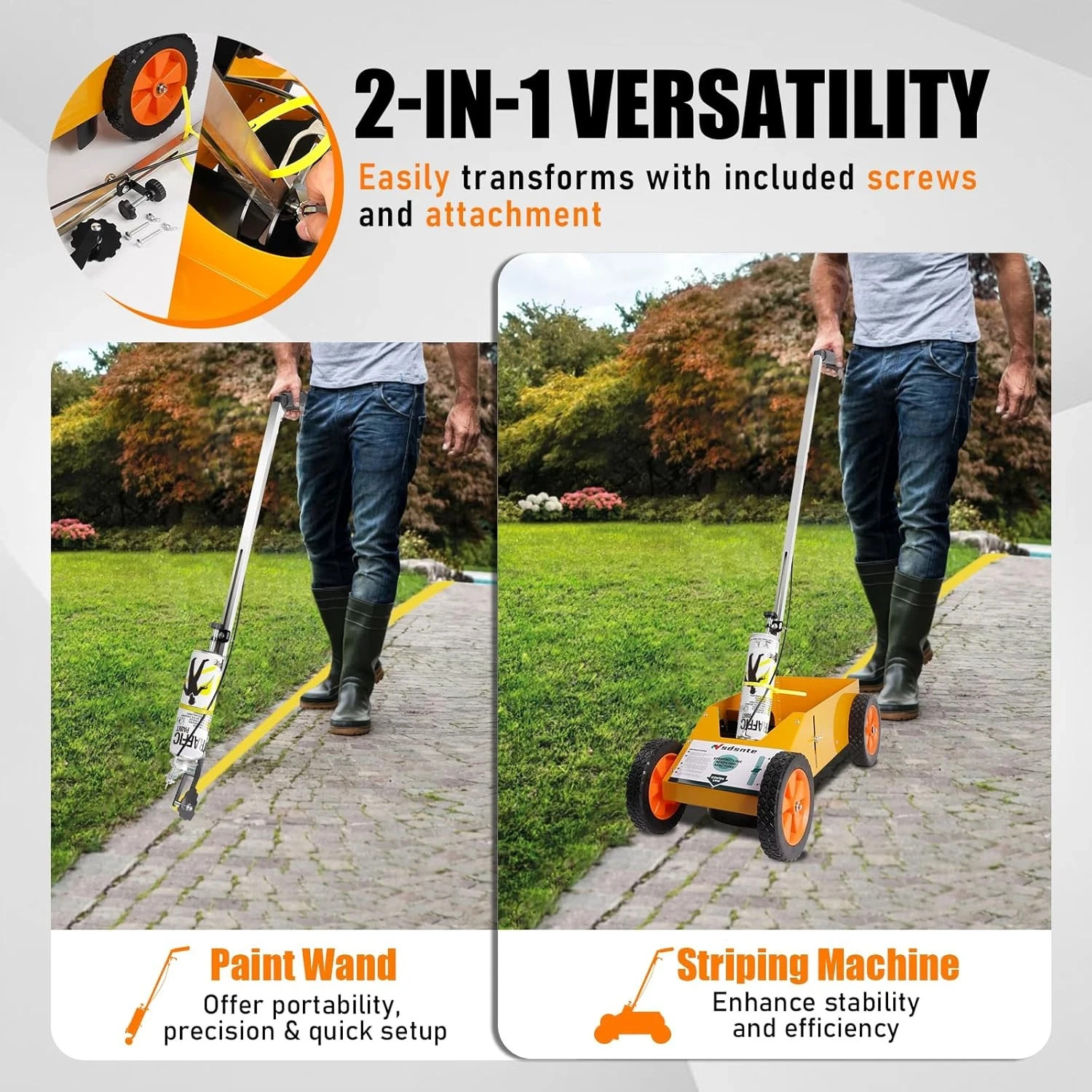 2 in 1 Detachable Parking Lot Striping Machine and Marking Paint Wand for Fas…