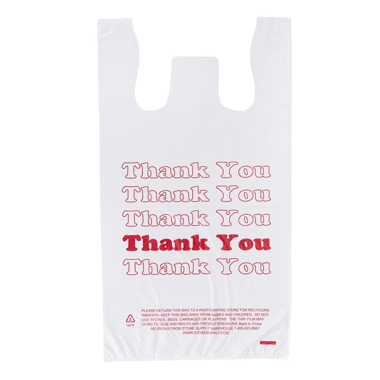 Thank You T-Shirt Bags – Pack of 1000 – (11 ½” x 6 x 21) – Thickness .48mil HDPE