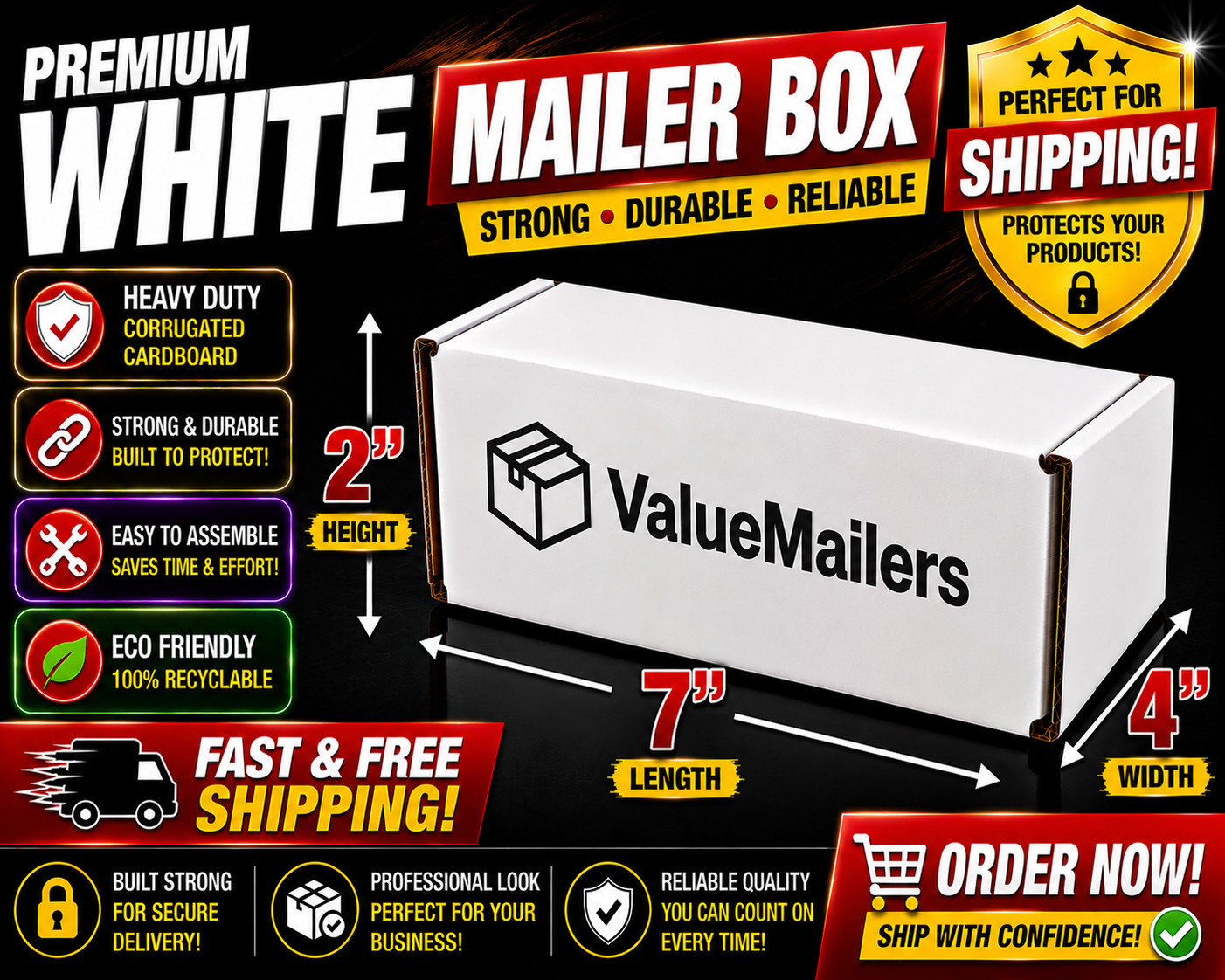 200 – 7 x 4 x 2 White Corrugated Shipping Mailer Packing Box Boxes