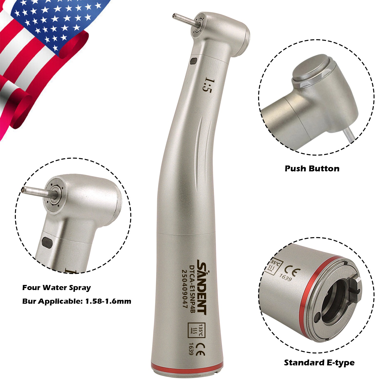 Dental Contra Angle 1:5 20:1 Fiber Optic Implant Handpiece Fit KaVo NSK COXO